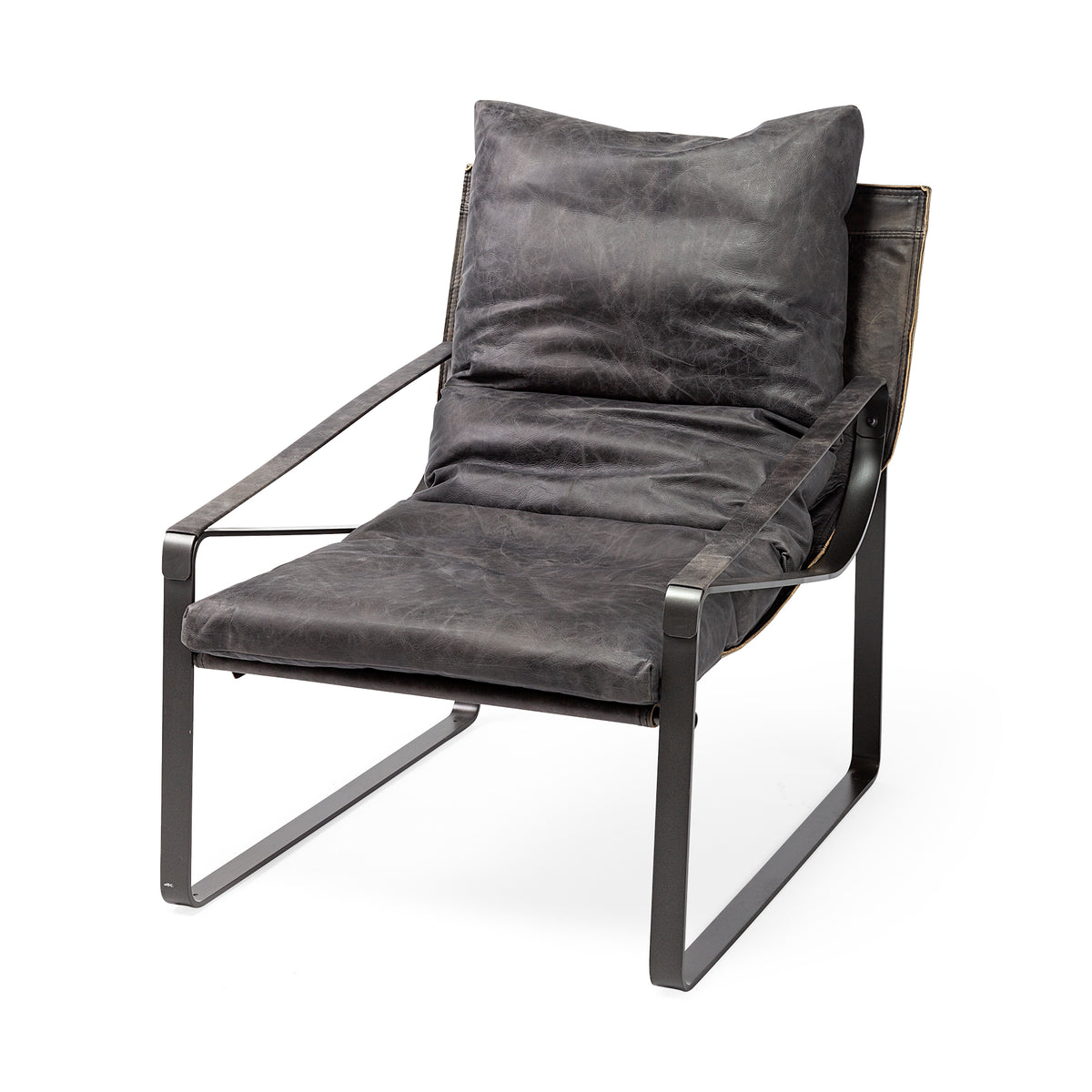 Hornet Black Genuine Leather Accent Chair