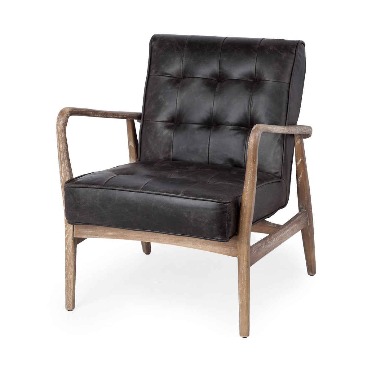 Phineas Black Tufted Leather Accent Chair