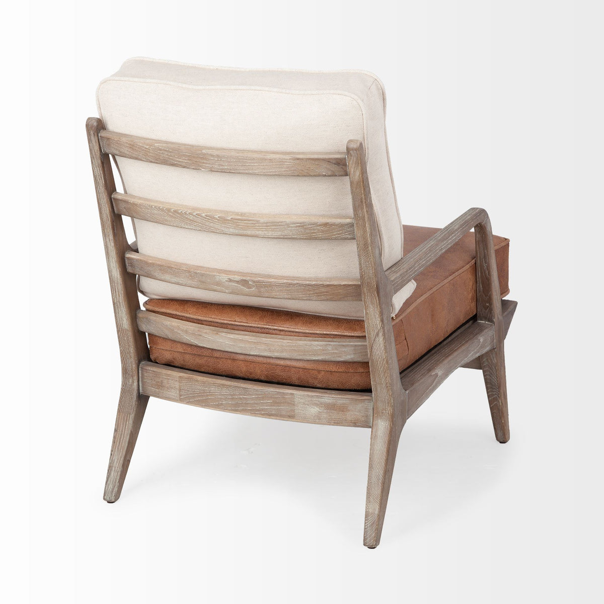 Harman Brown Leather and Cream Linen Accent Chair