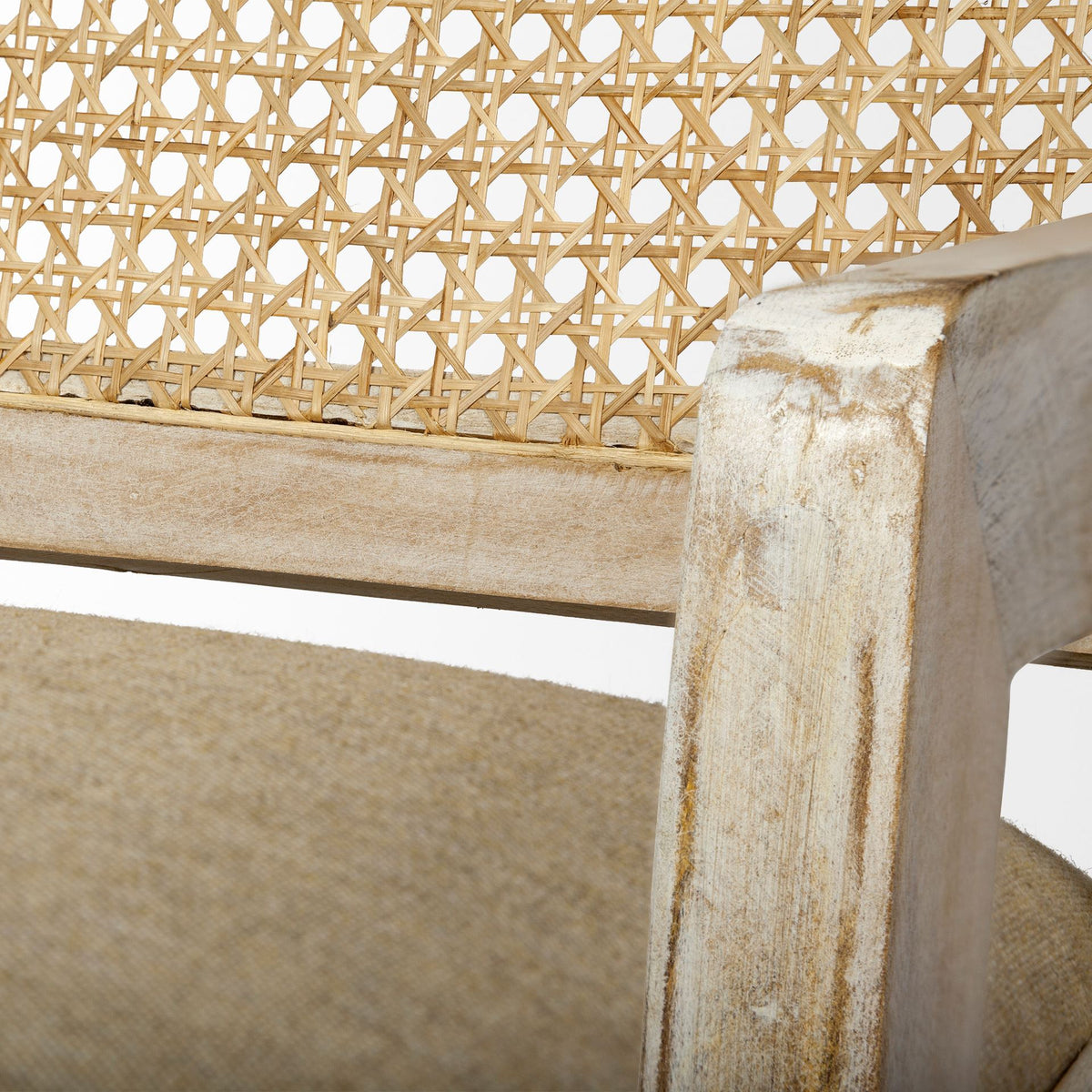 Teryn Cream Linen Cane Back Accent Chair