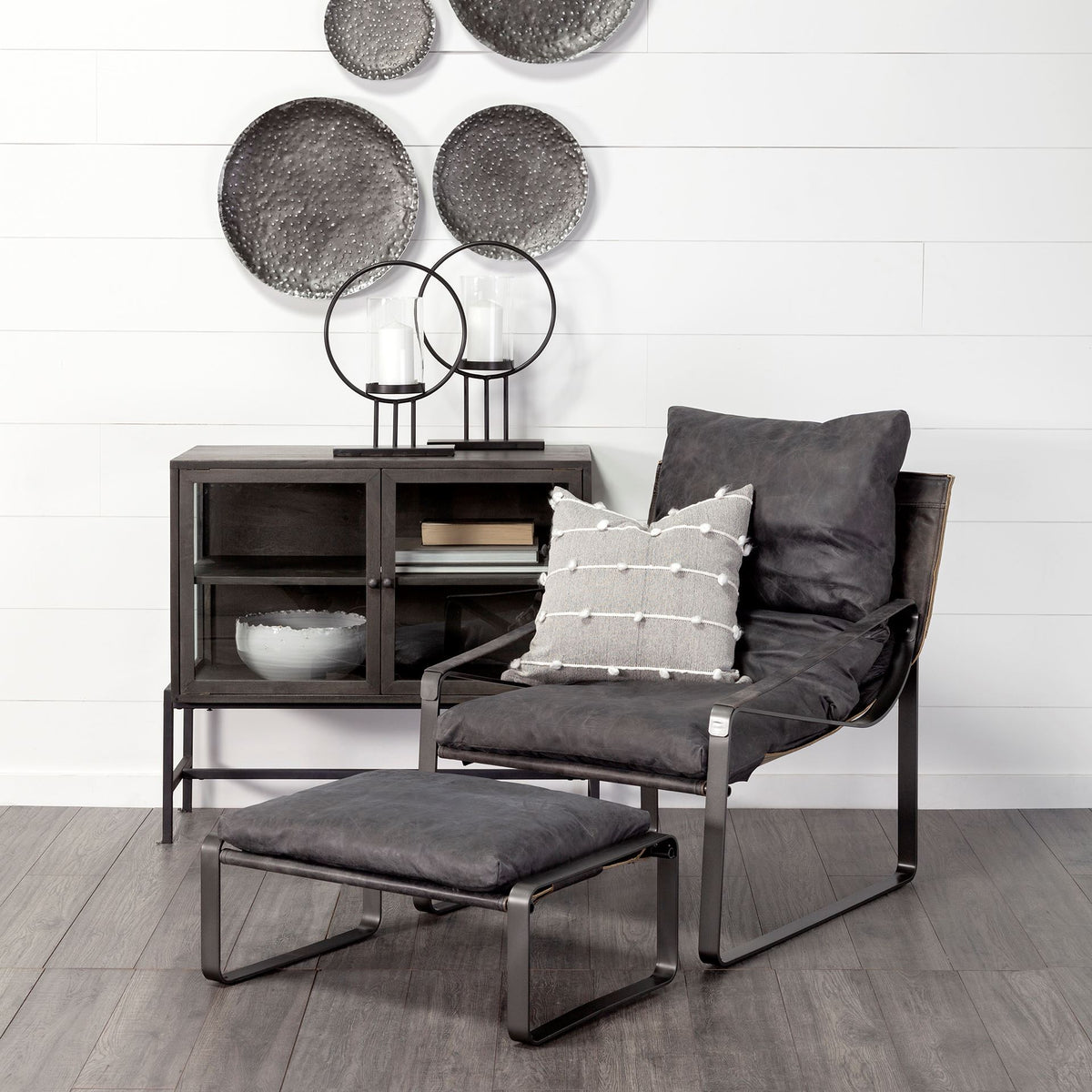 Hornet Black Genuine Leather Accent Chair