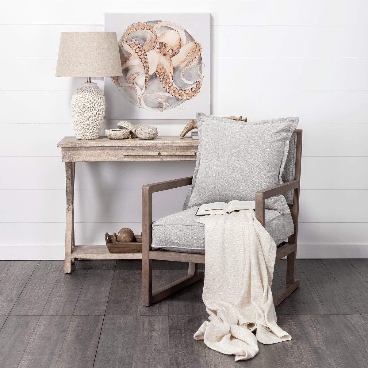 Sherlock Frost Gray Fabric Wood Frame Accent Chair
