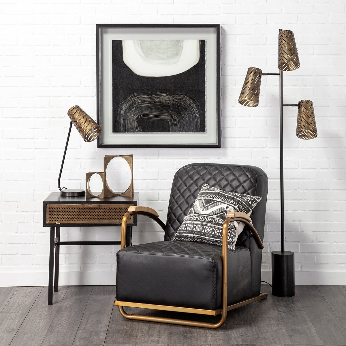 Horace Black Genuine Leather Diamond Tufted Accent Chair