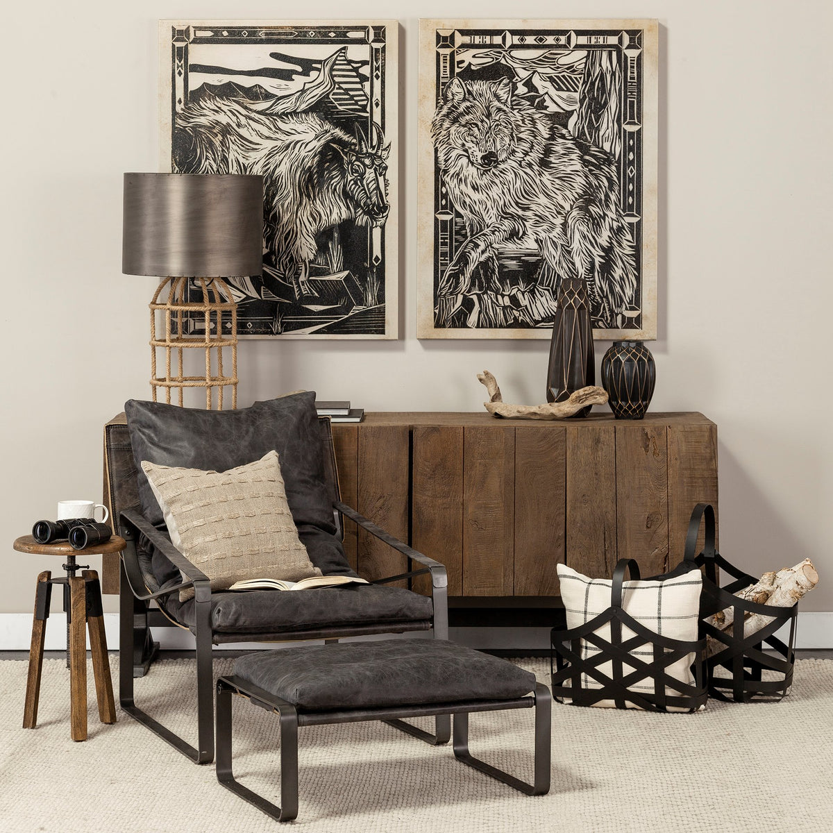 Hornet Black Genuine Leather Accent Chair