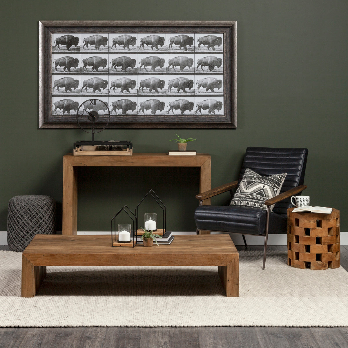 Grosjean Black Leather Bronze Frame Accent Chair