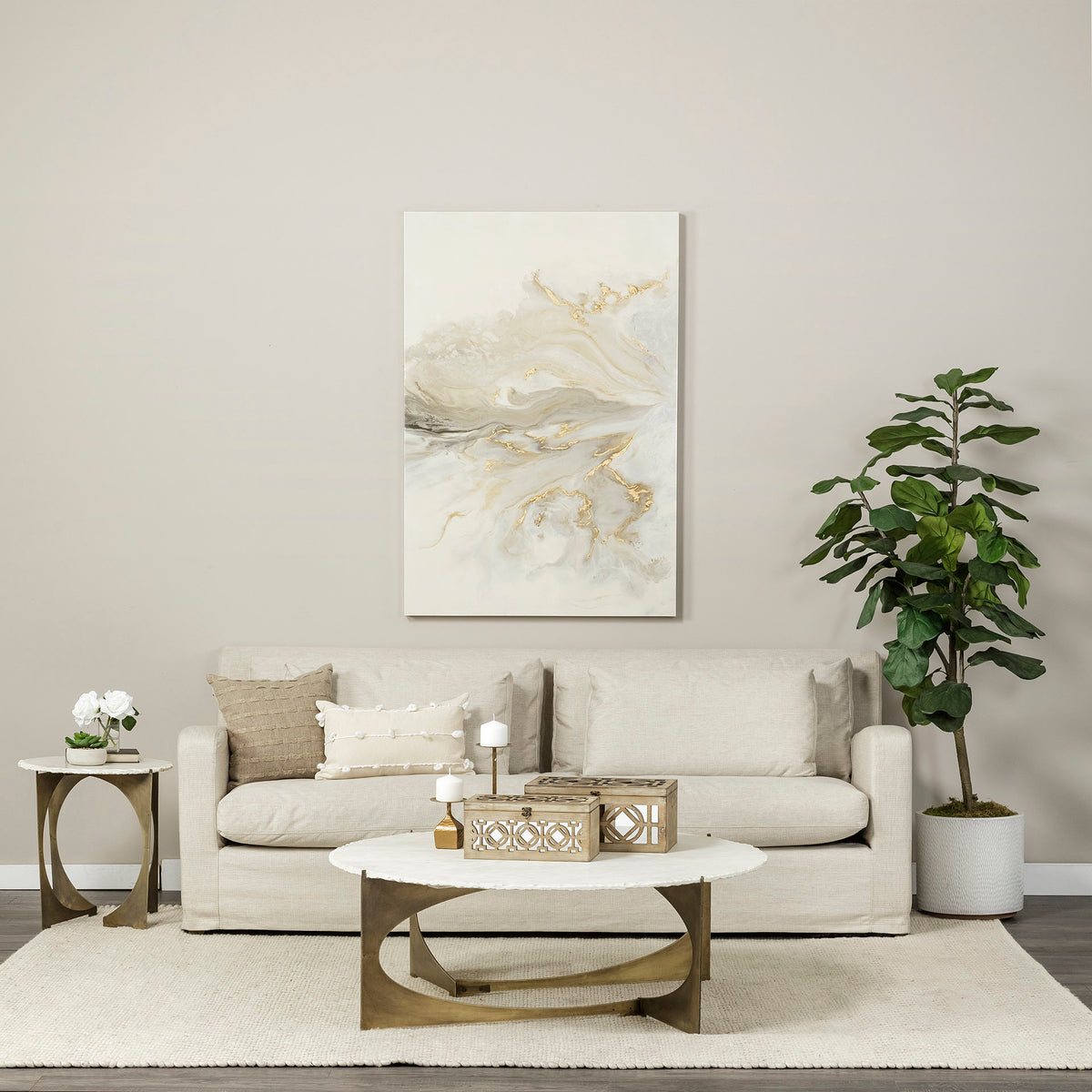 Denly Beige Slipcover 3-Seater Sofa