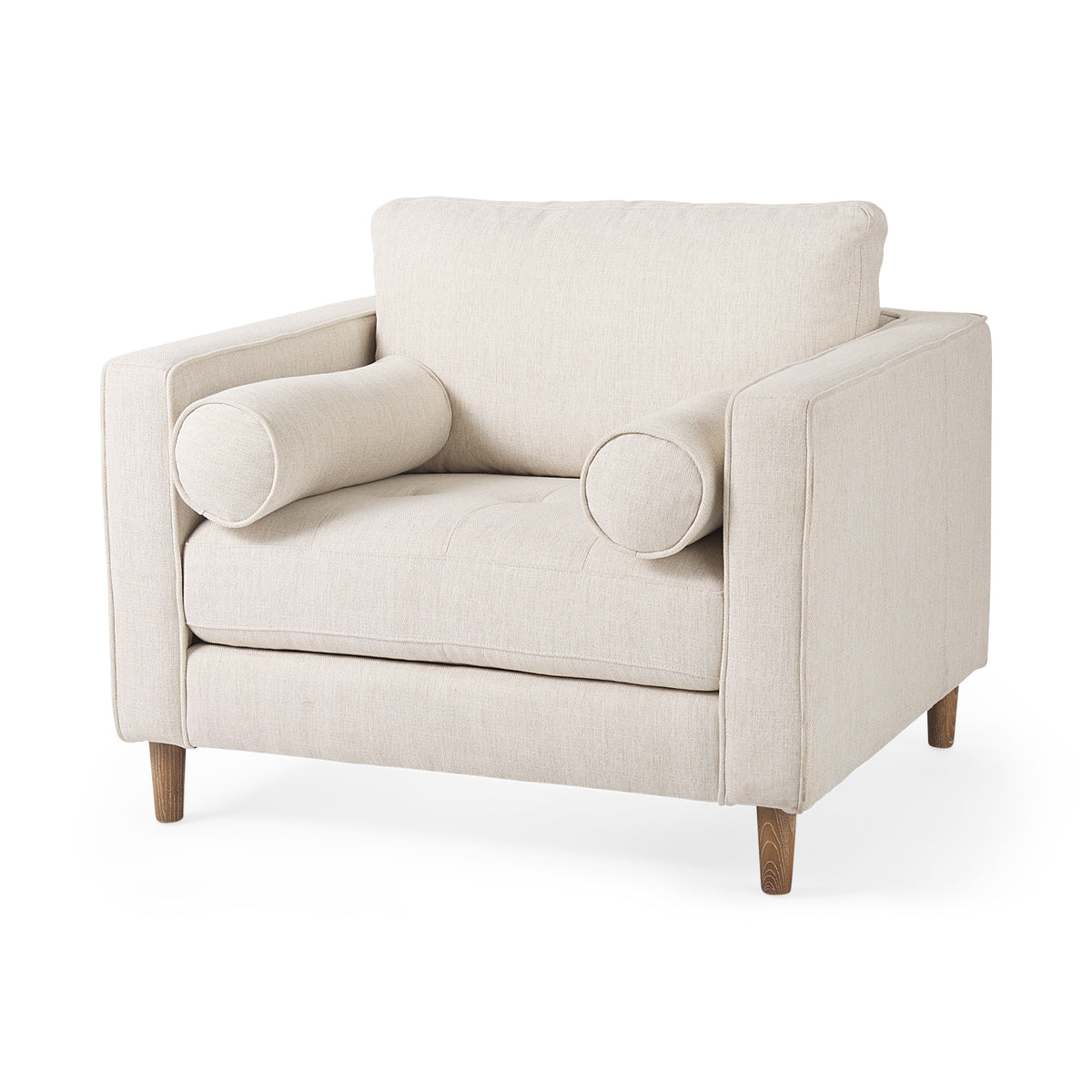 Loretta Cream Fabric Arm Chair with Bolster Pillows