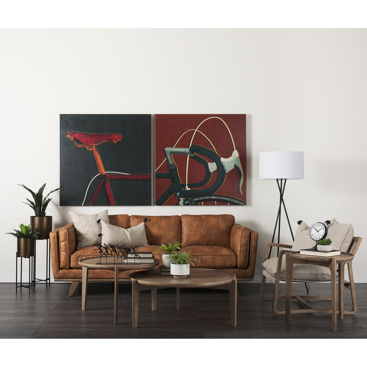 Brooks Cognac Faux Leather 3-Seater Sofa