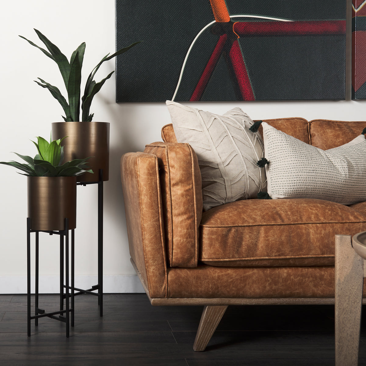 Brooks Cognac Faux Leather 3-Seater Sofa