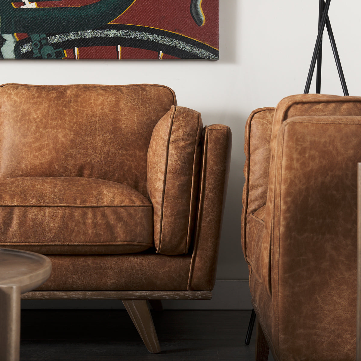 Brooks Cognac Faux Leather 3-Seater Sofa