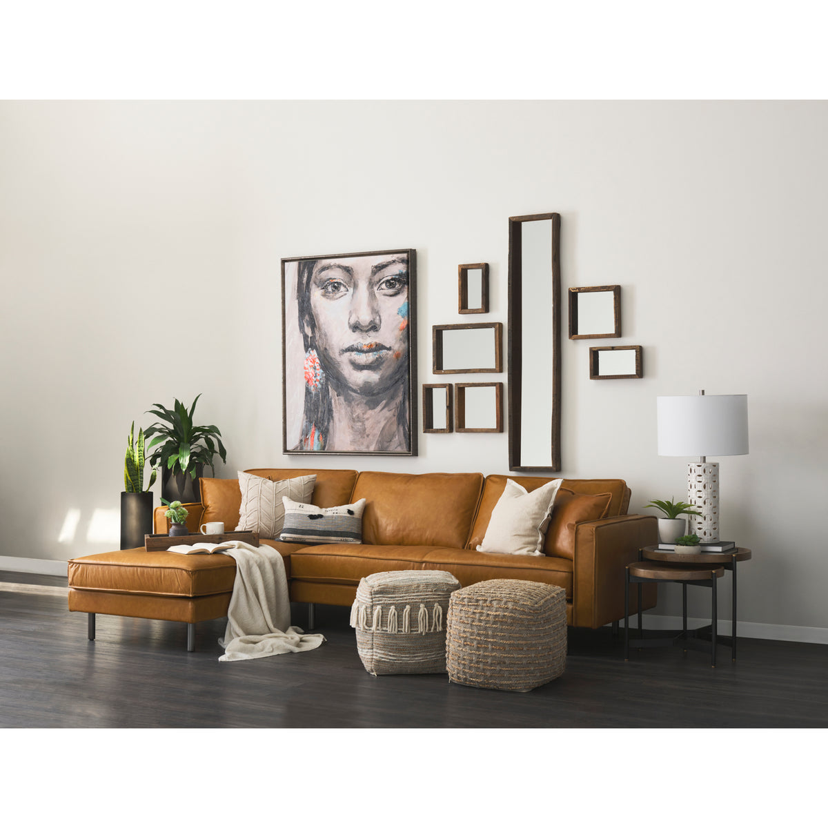 D'Arcy Left Chaise Tan Genuine Leather Sectional