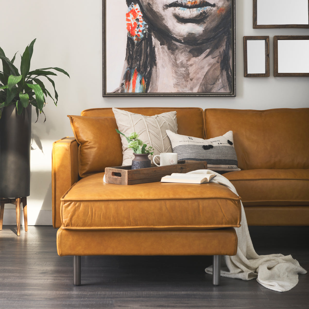 D'Arcy Left Chaise Tan Genuine Leather Sectional