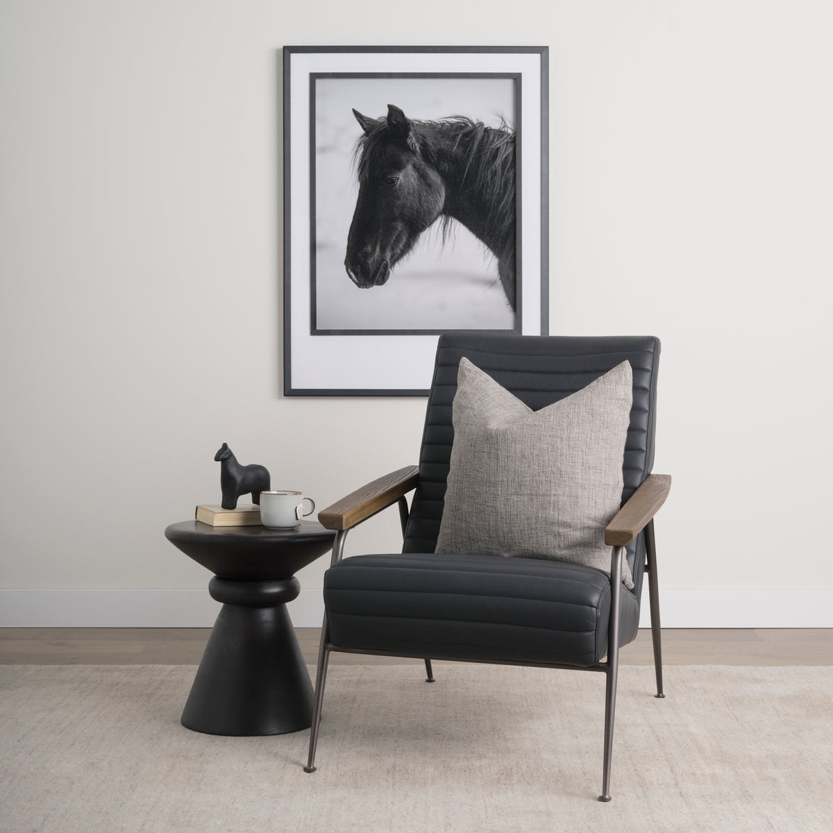 Grosjean Black Leather Black Frame Accent Chair