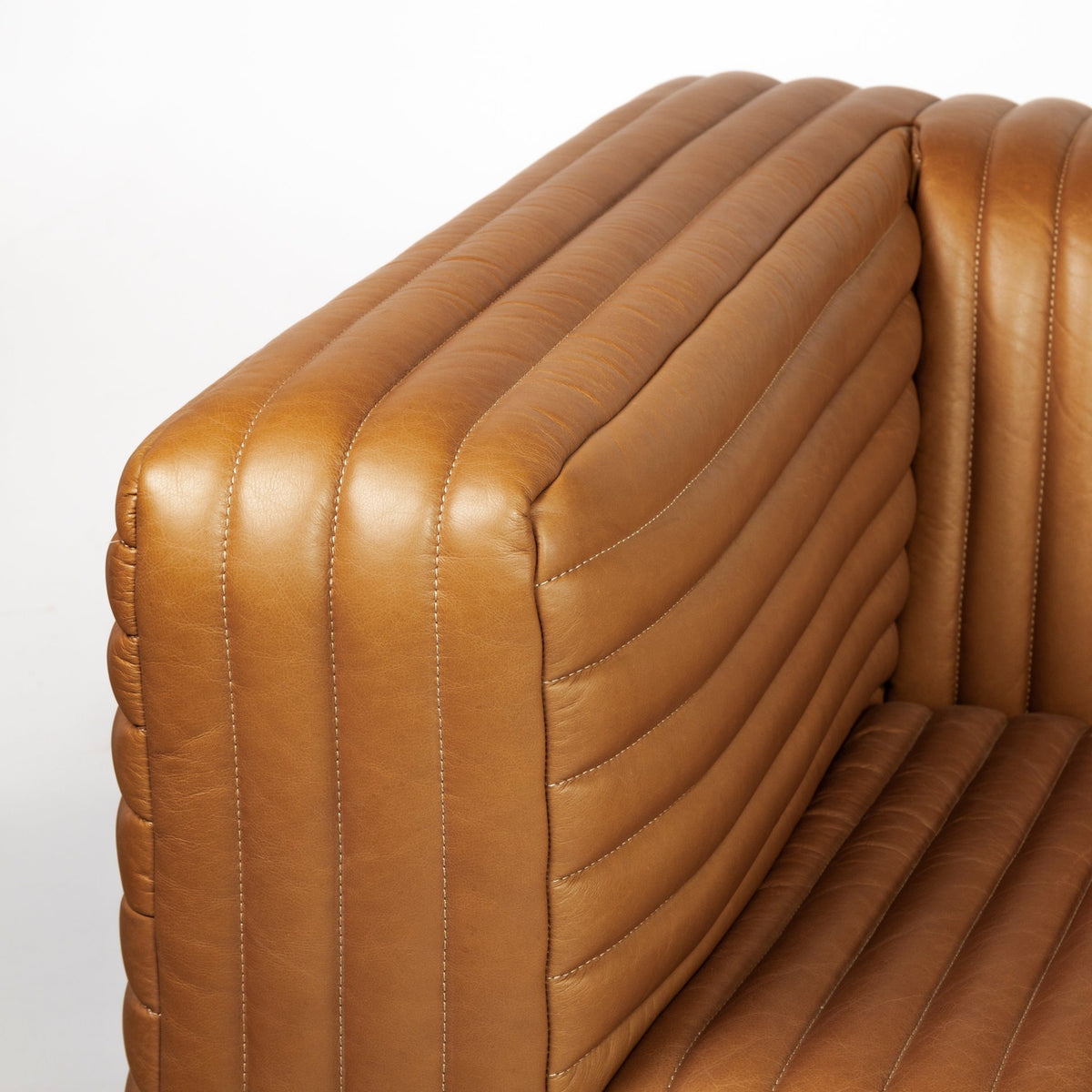 Ricciardo Cognac Genuine Leather Channel-Tufted 3-Seater Sofa
