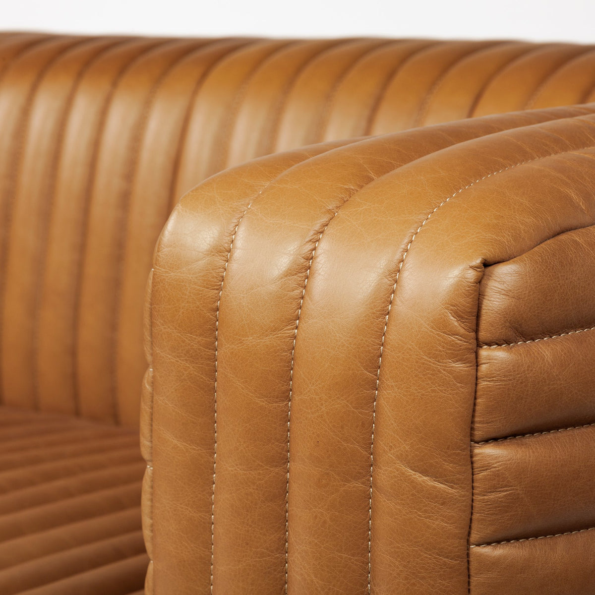 Ricciardo Cognac Genuine Leather Channel-Tufted 3-Seater Sofa