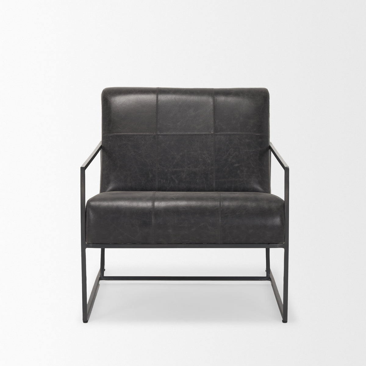 Stratton Aged Black Genuine Leather Accent Chair