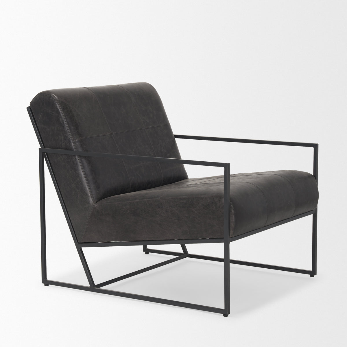 Stratton Aged Black Genuine Leather Accent Chair