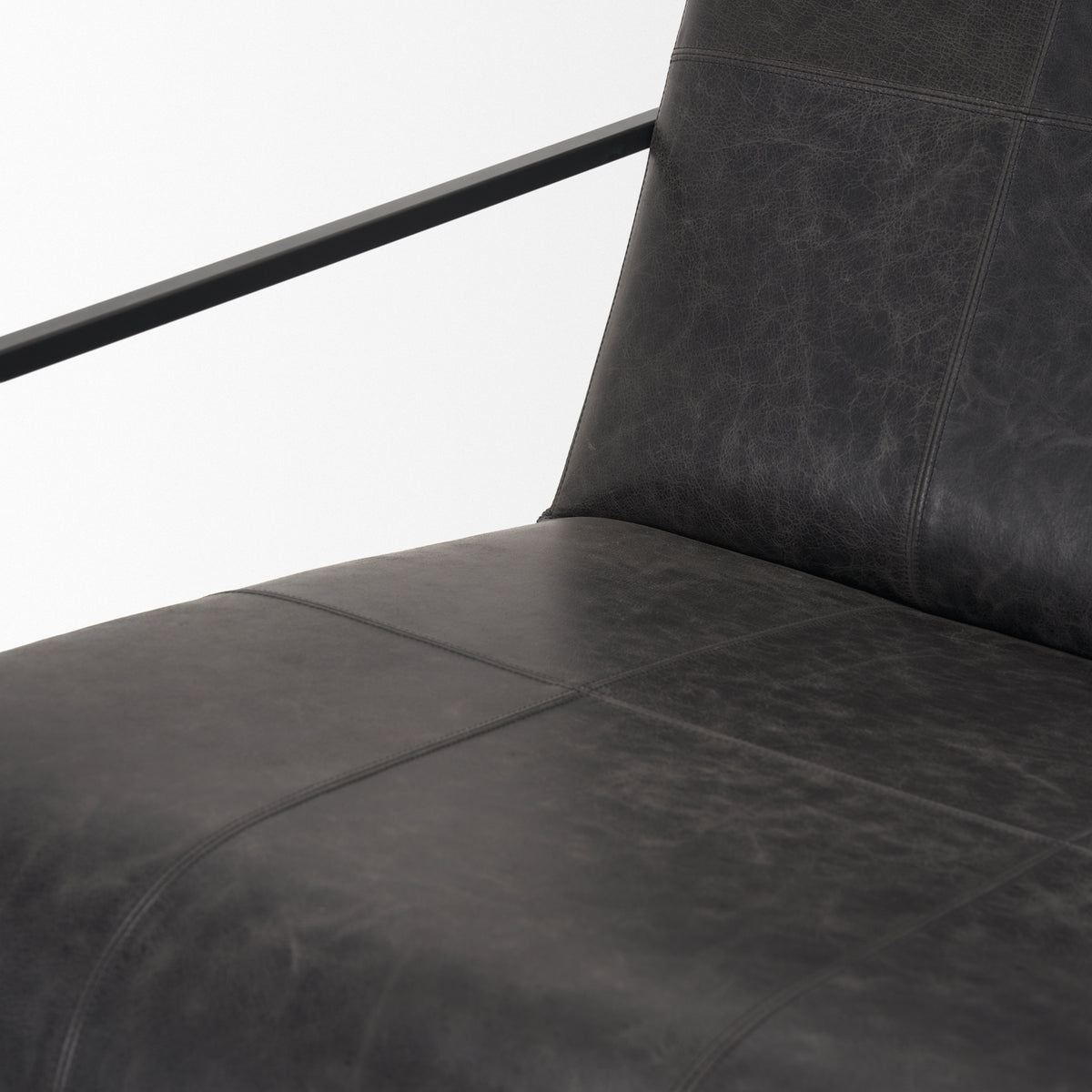 Stratton Aged Black Genuine Leather Accent Chair