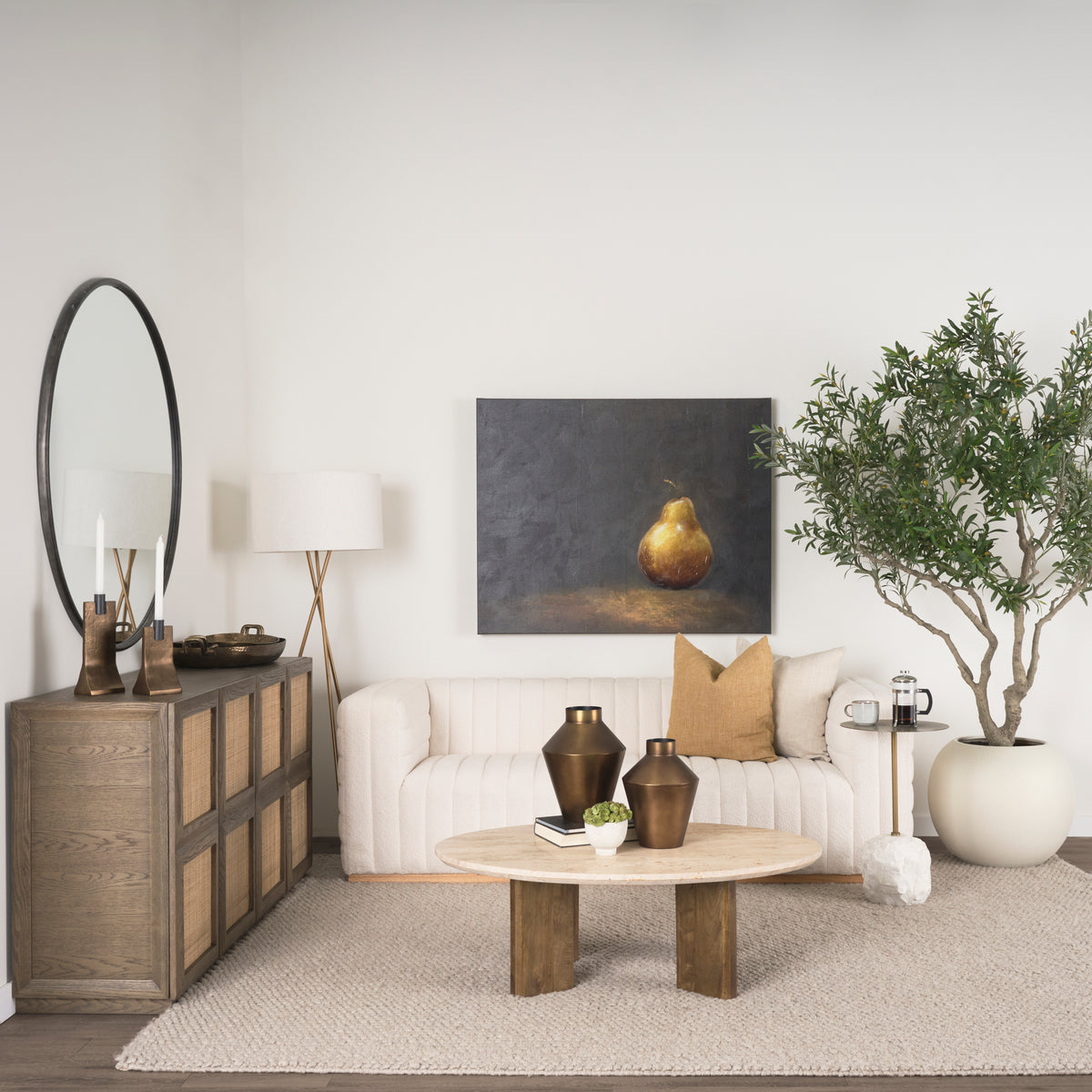 Ricciardo Cream Boucle Channel-Tufted 3-Seater Sofa