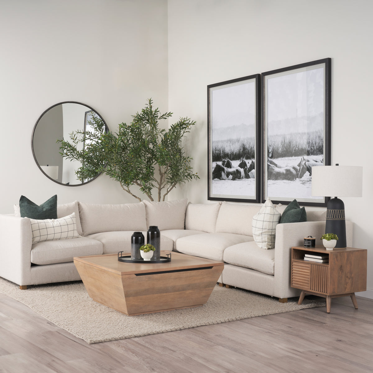 Halston Oatmeal Performance Fabric Corner Modular Sectional Piece