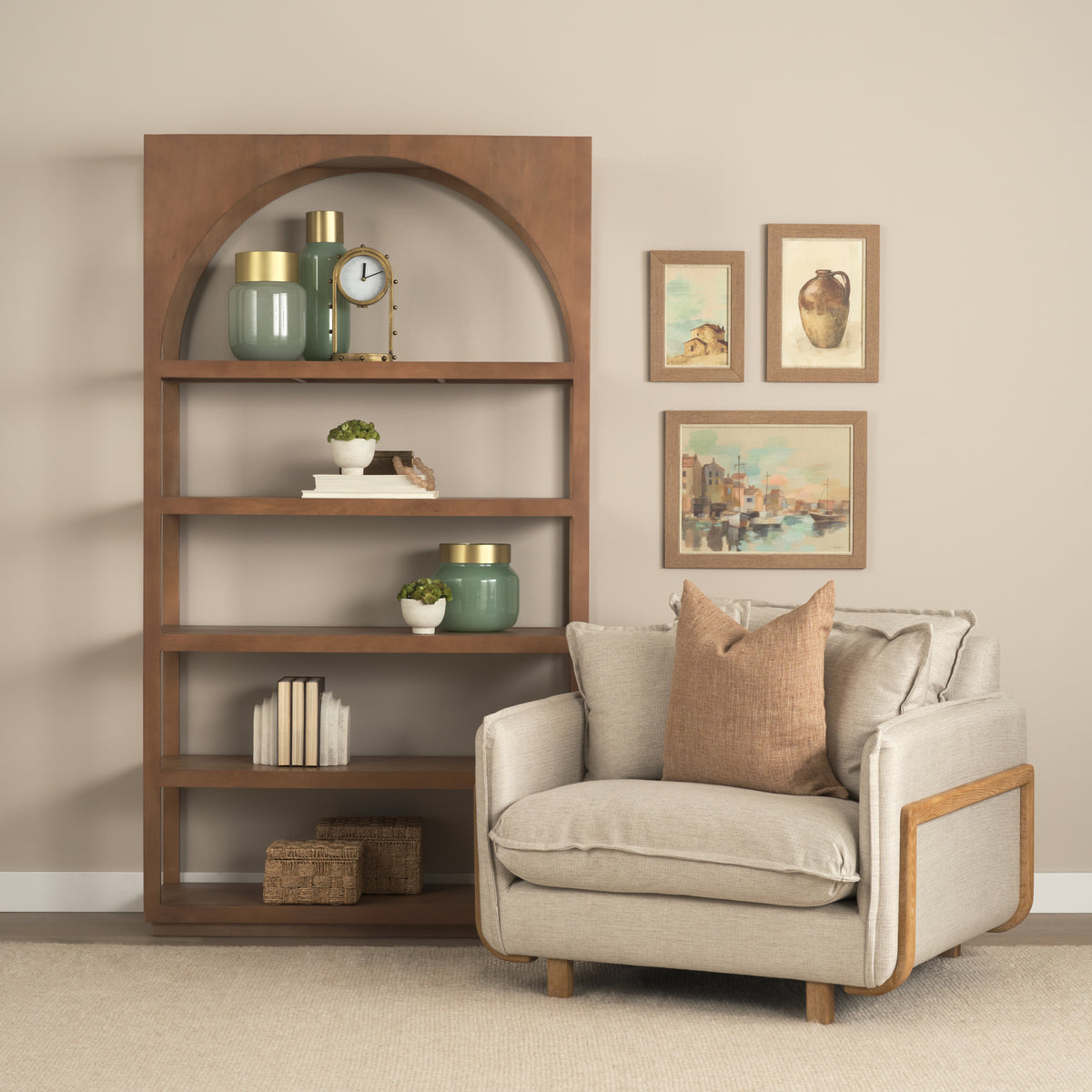 Roy Beige Upholstered Arm Chair