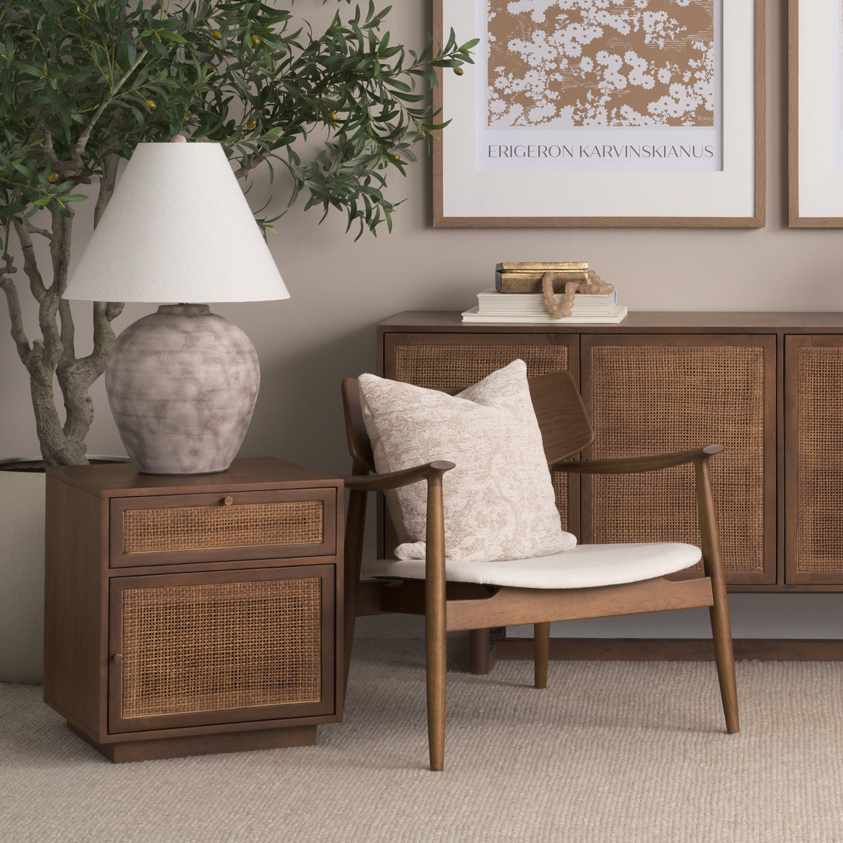 Haggen Medium Oak Cream Fabric Accent Chair