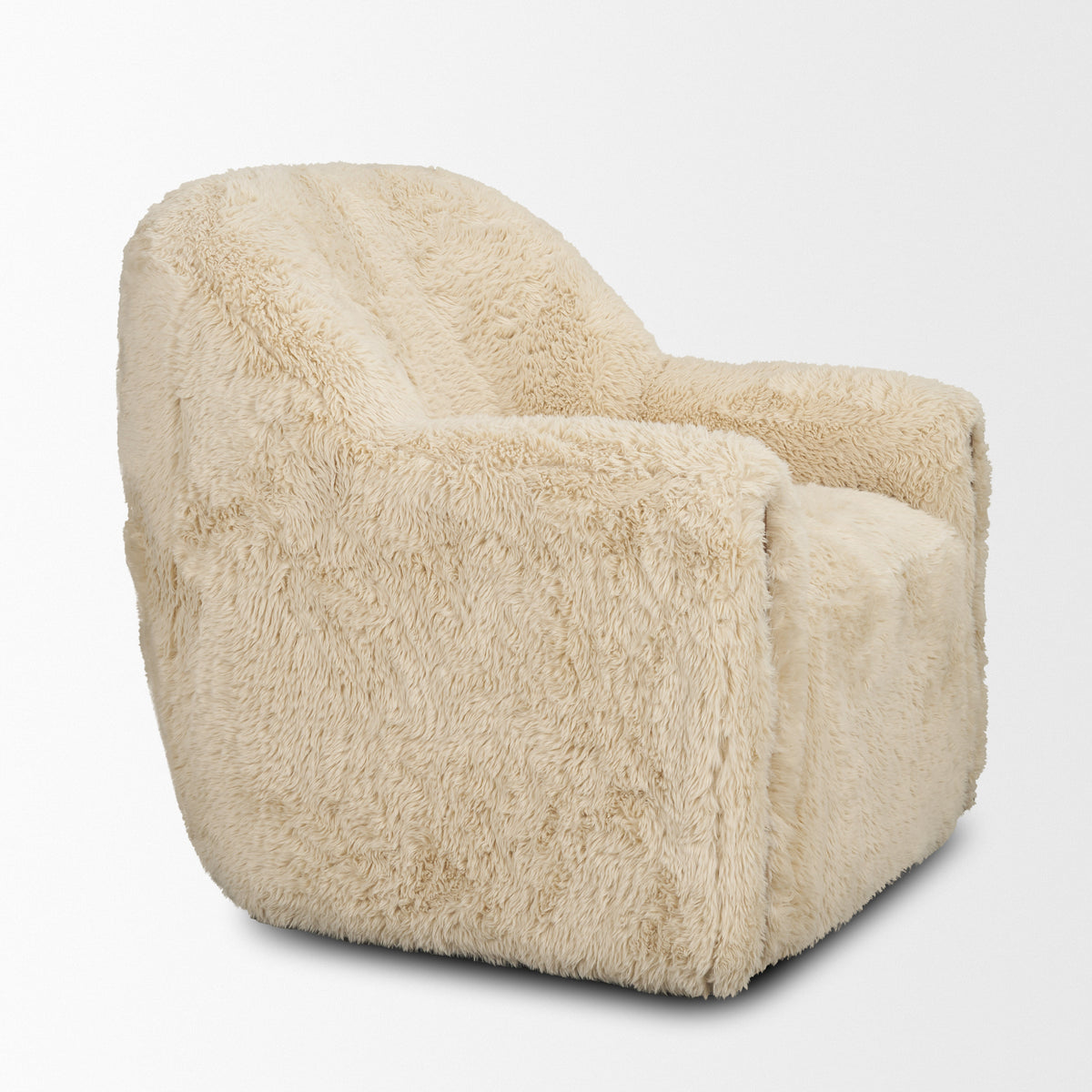 Huntley Cream Faux Fur Swivel Accent Chair