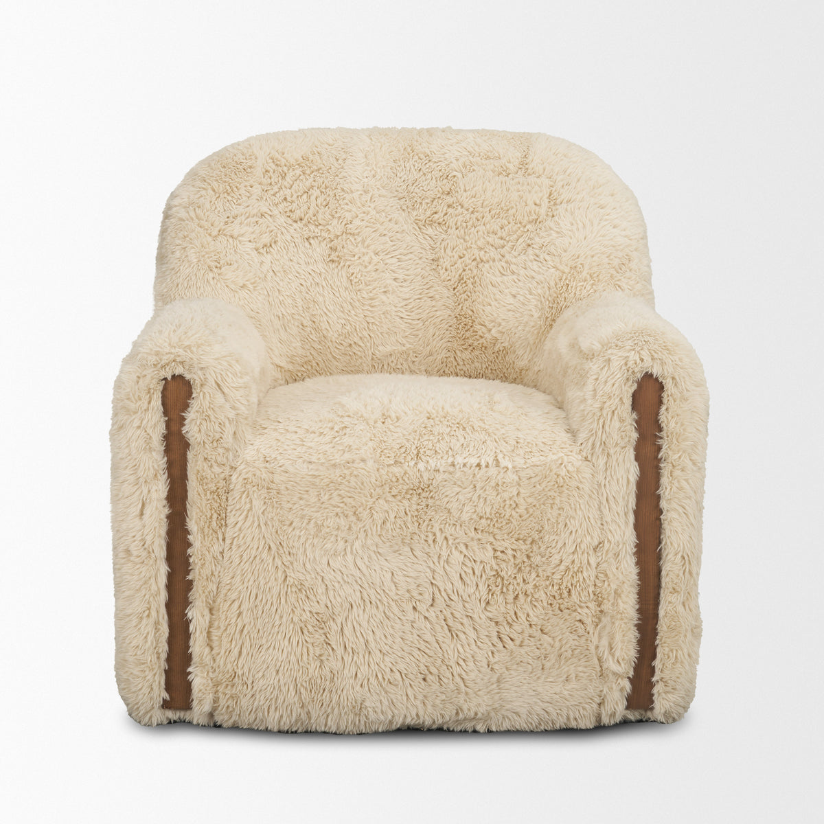 Huntley Cream Faux Fur Swivel Accent Chair