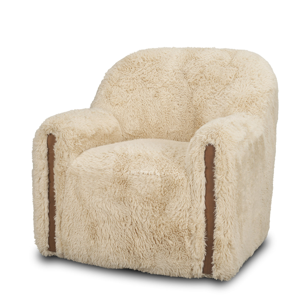 Huntley Cream Faux Fur Swivel Accent Chair