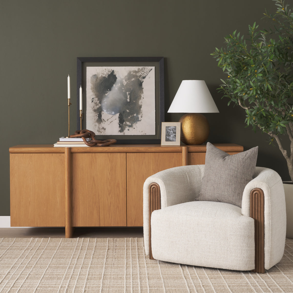Kornelia Oatmeal Fabric Barrel Accent Chair
