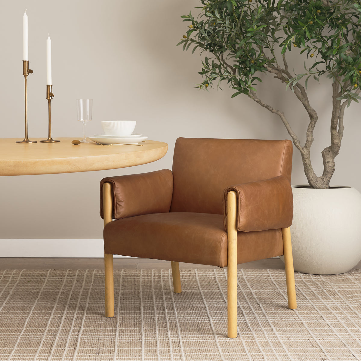 Ashton Brown Genuine Leather Accent Chair