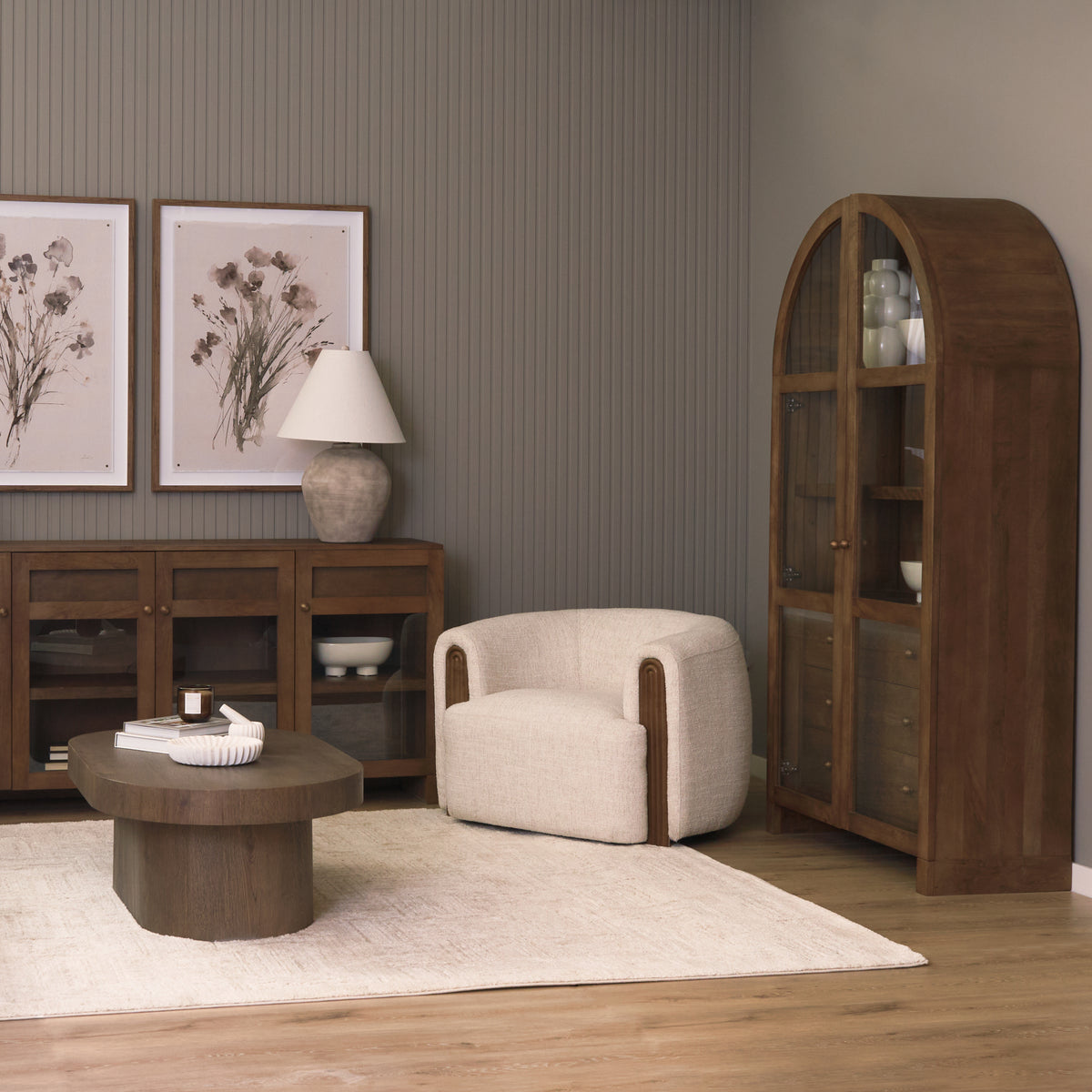 Kornelia Oatmeal Fabric Barrel Accent Chair