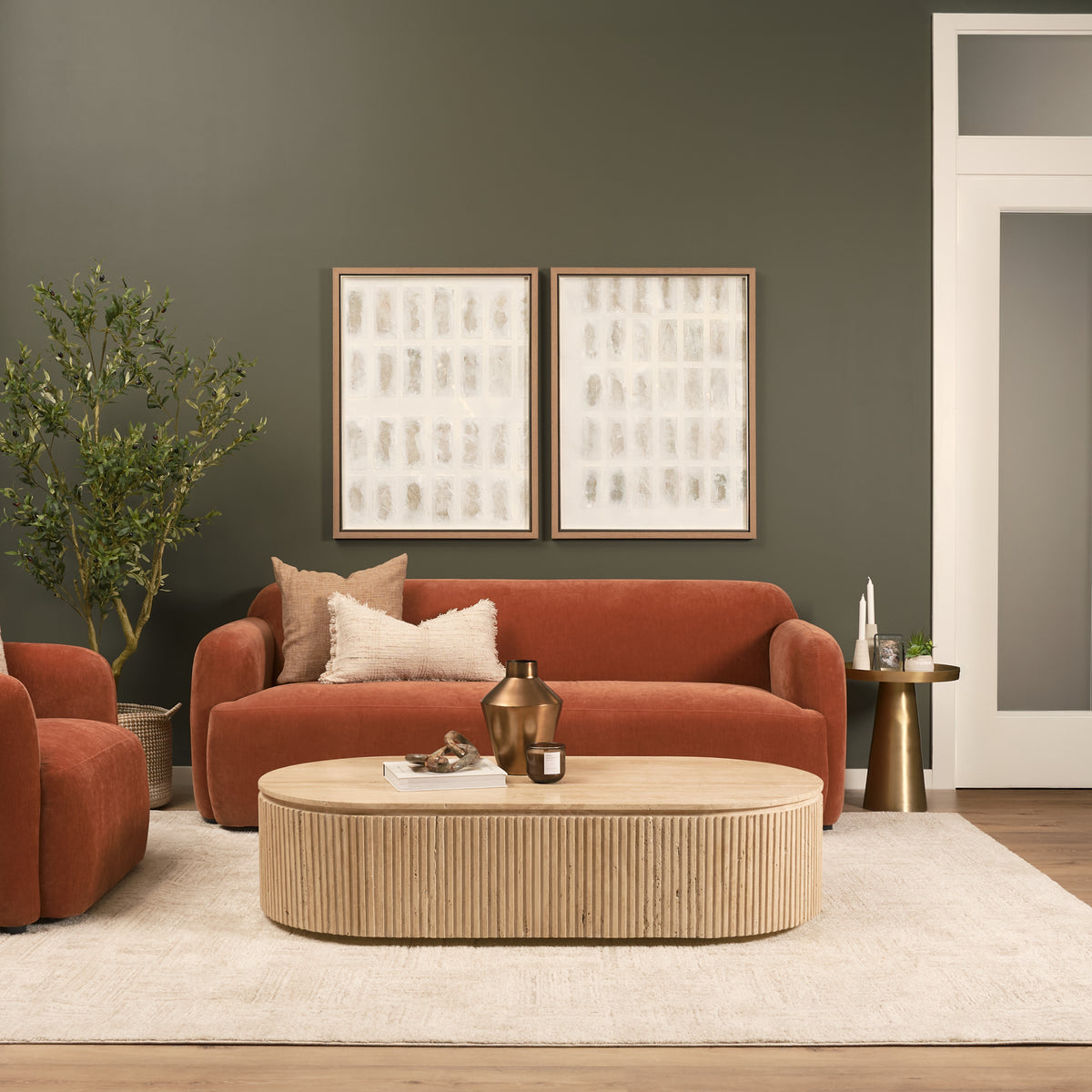 Saga Rust Stonewashed Chenille 3-Seater Sofa