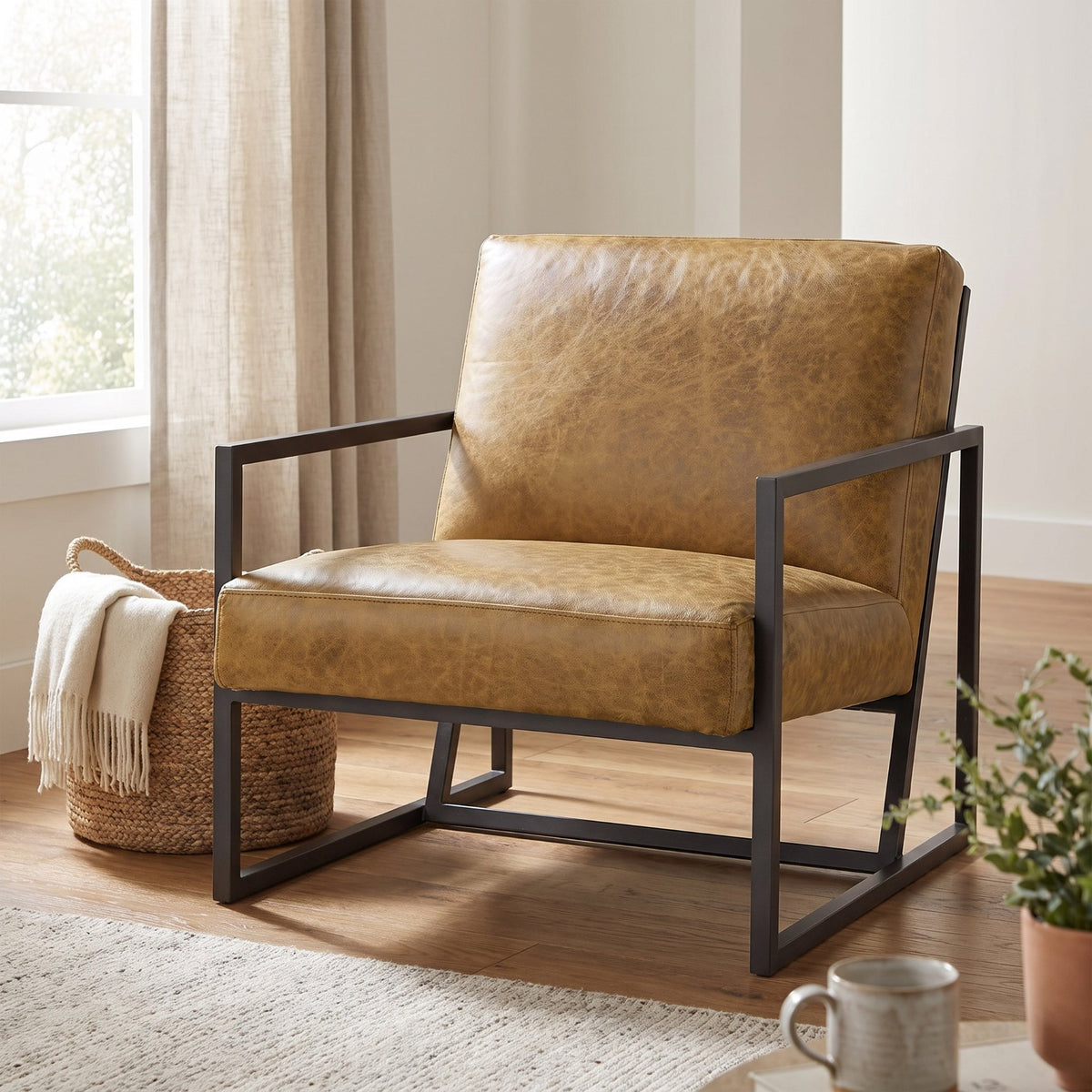 Armelle Brown Leather Accent Chair