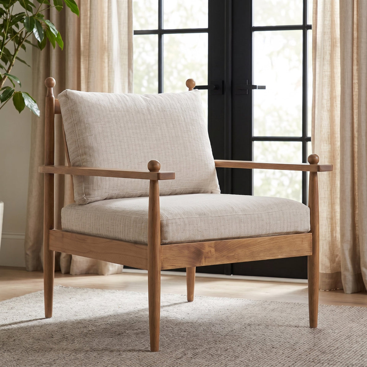 Danni Cream Fabric Beech Wood Accent Lounge Chair