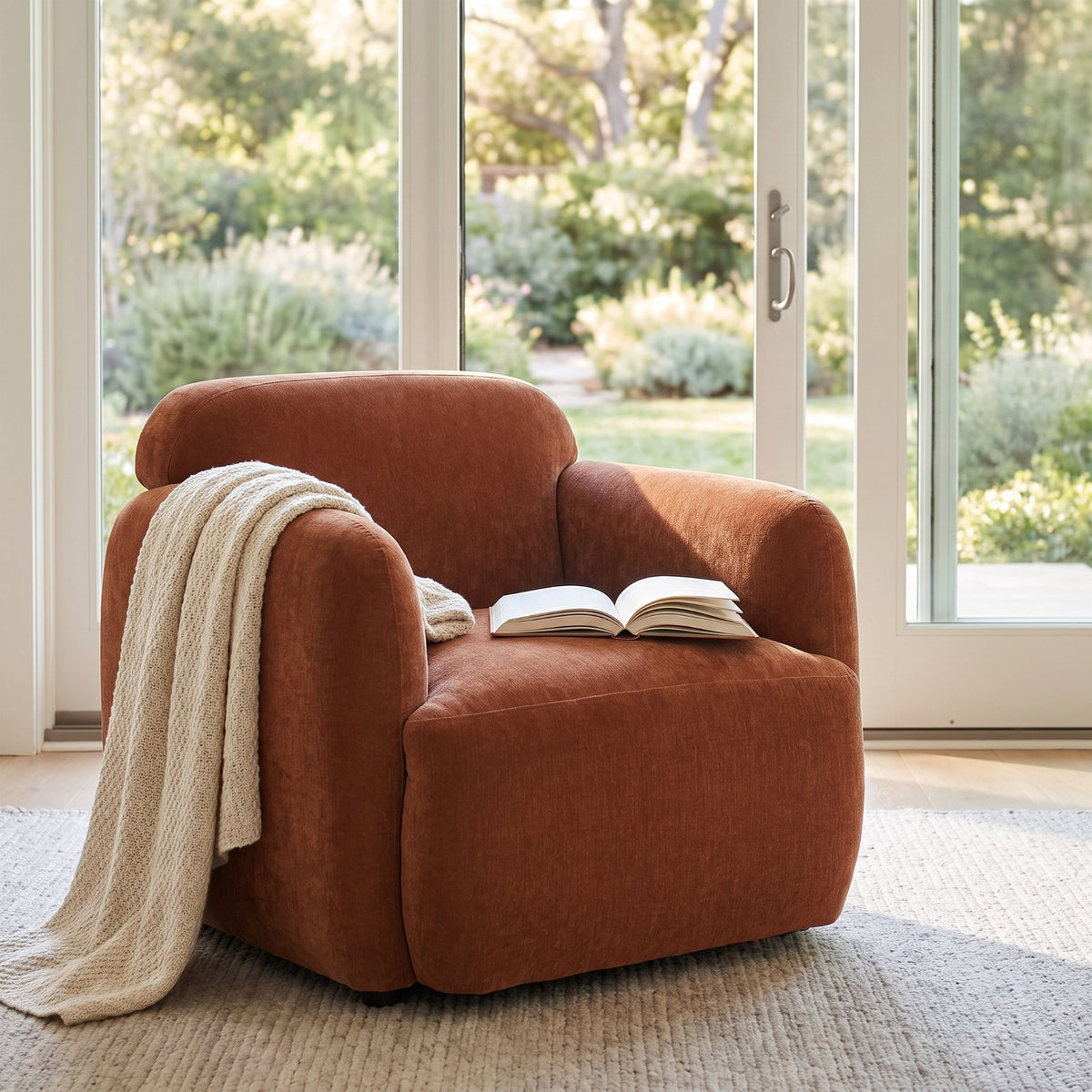 Saga Rust Stonewashed Chenille Upholstered Chair