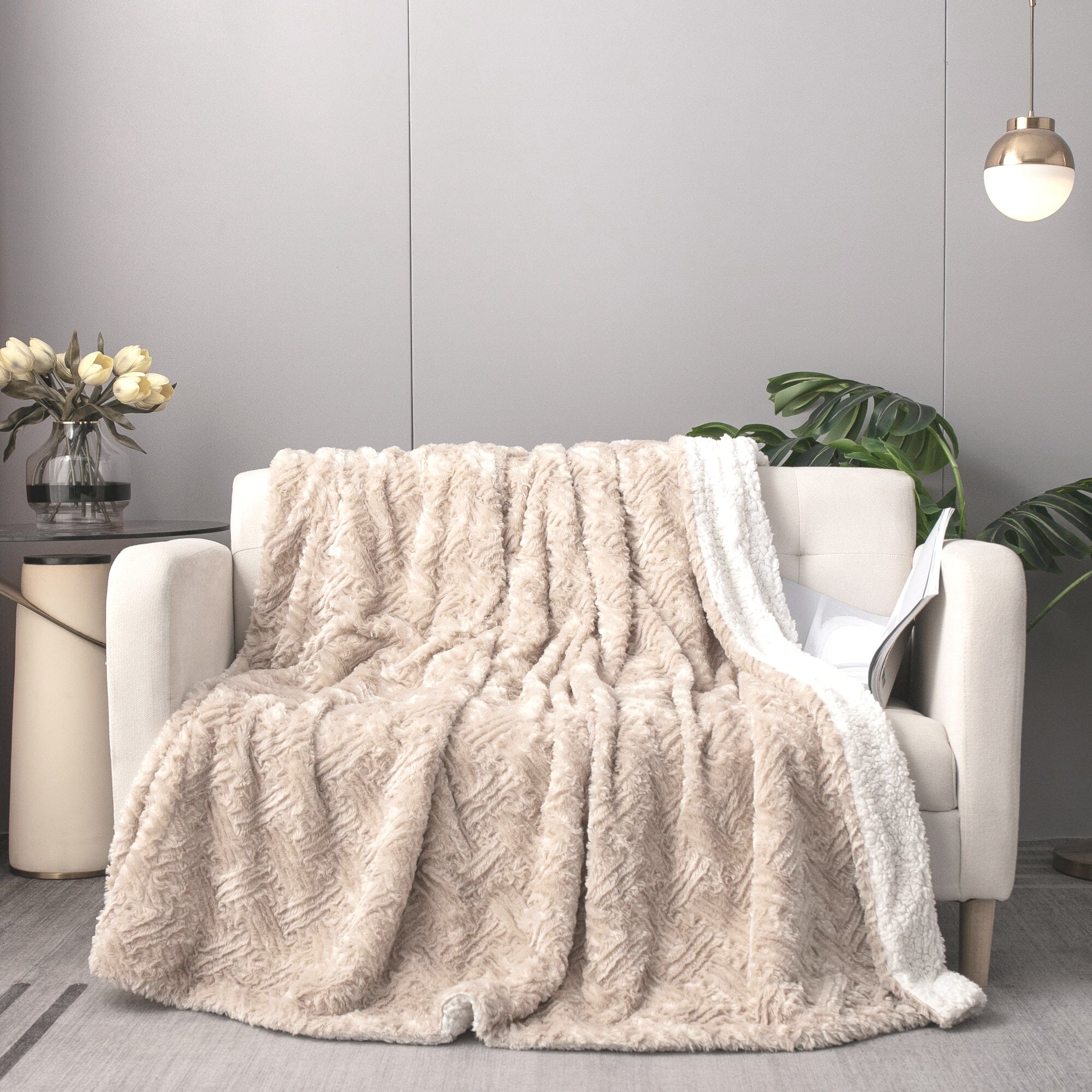 Champagne Ivory Faux Fur Throw Blanket