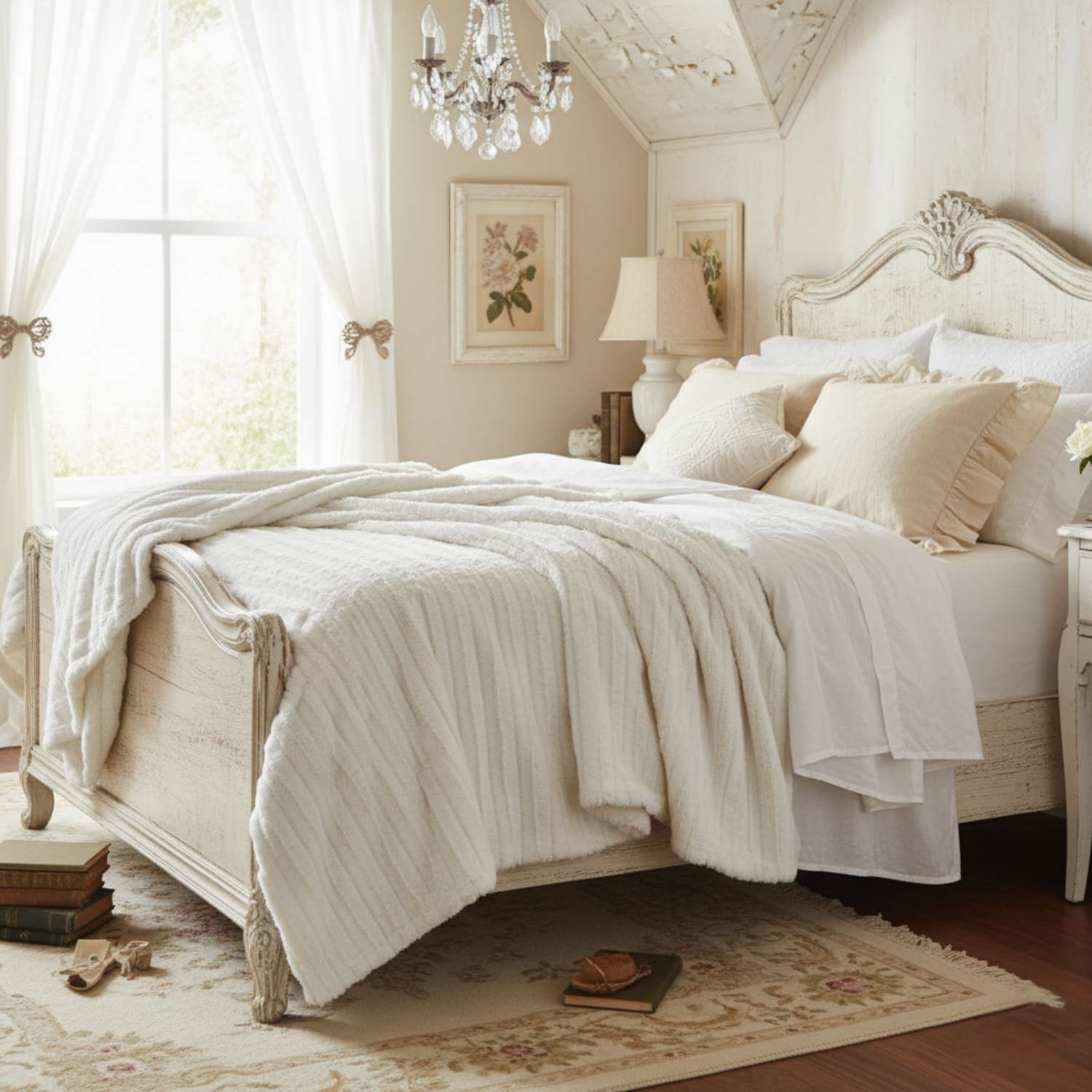 White Ivory Polar Faux Fur with Sherpa Throw Blanket