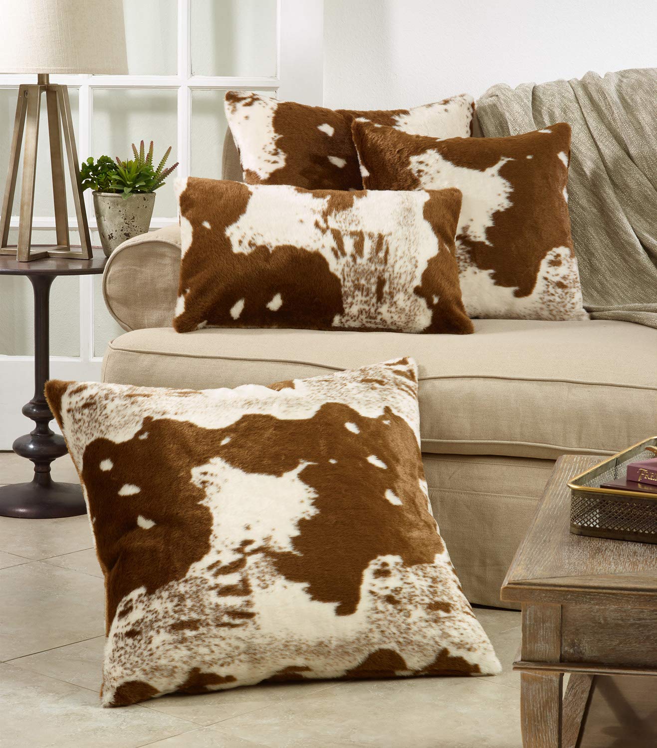 Rustic Faux Fur Cow Hide Decorative Pillow