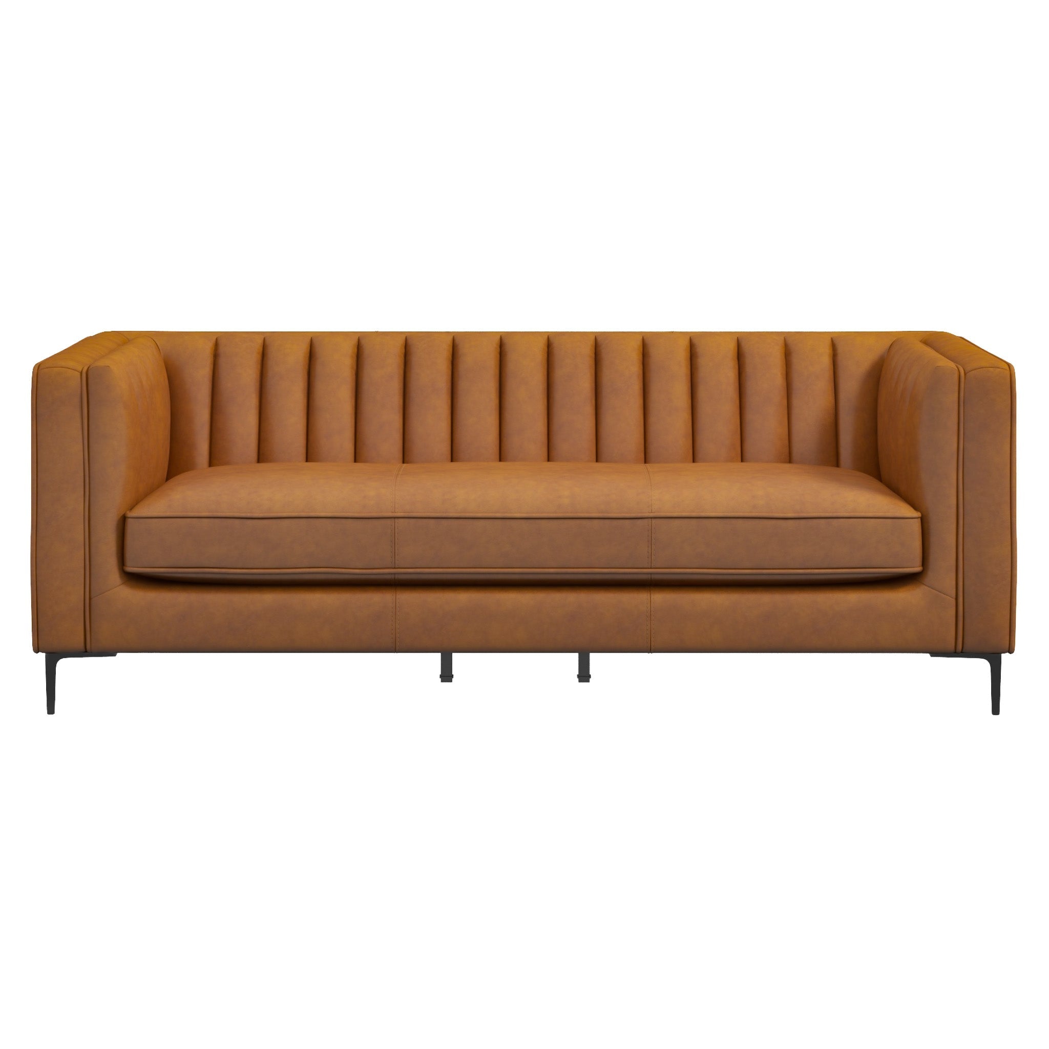 Angelina Cognac Vegan Leather Sofa 84"