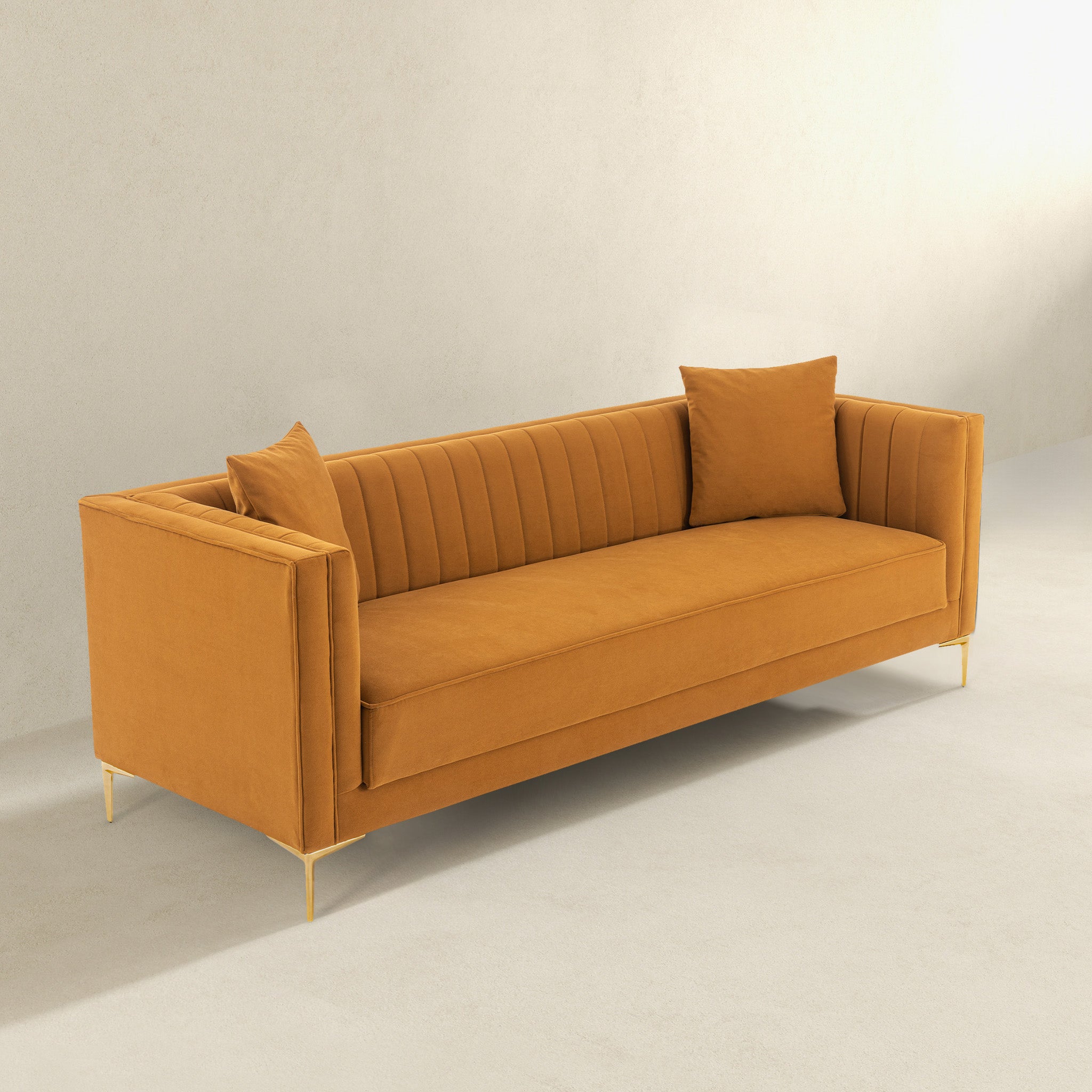 Lewis Cognac Velvet Sofa - 91"