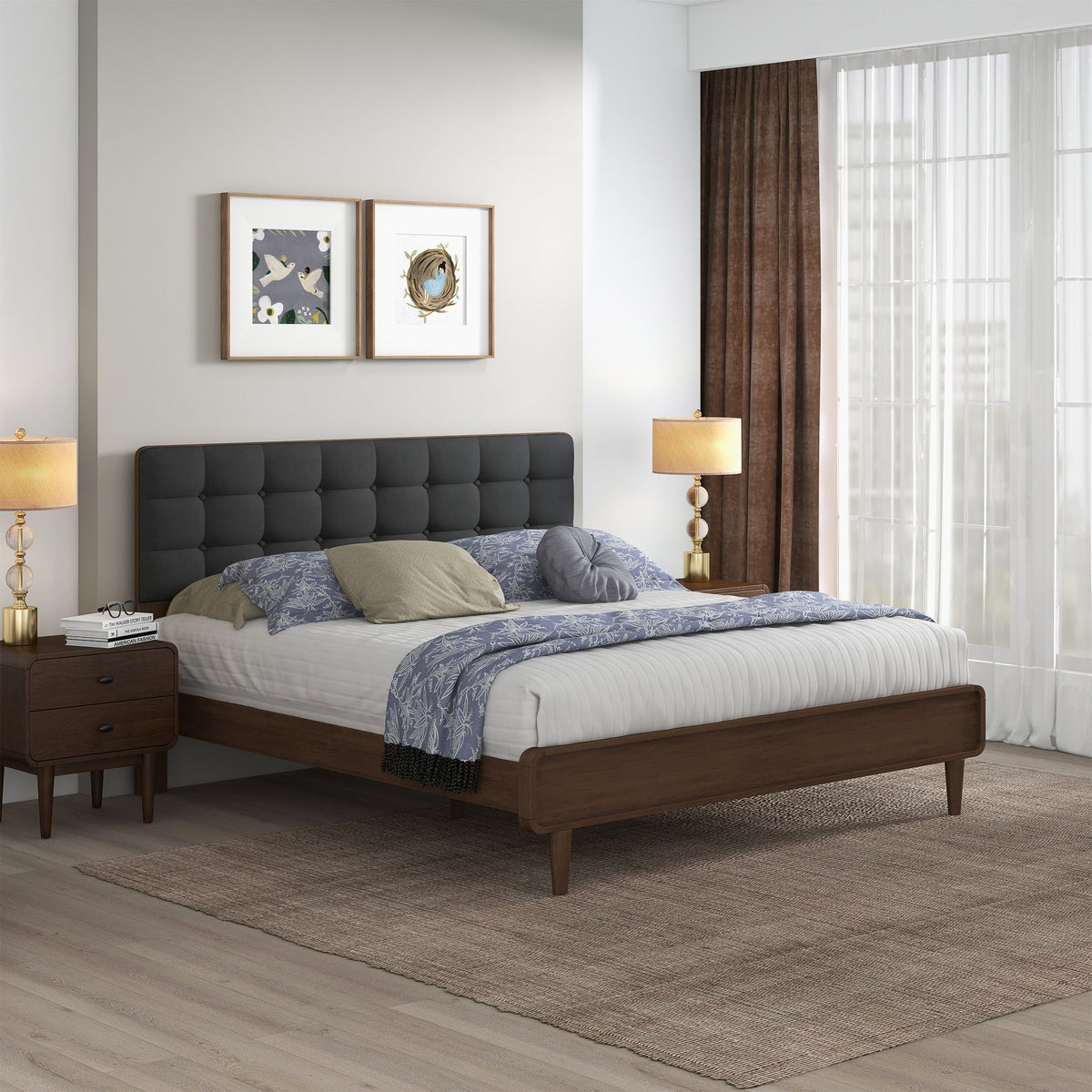 Alvarez Grey Fabric King Platform Bed