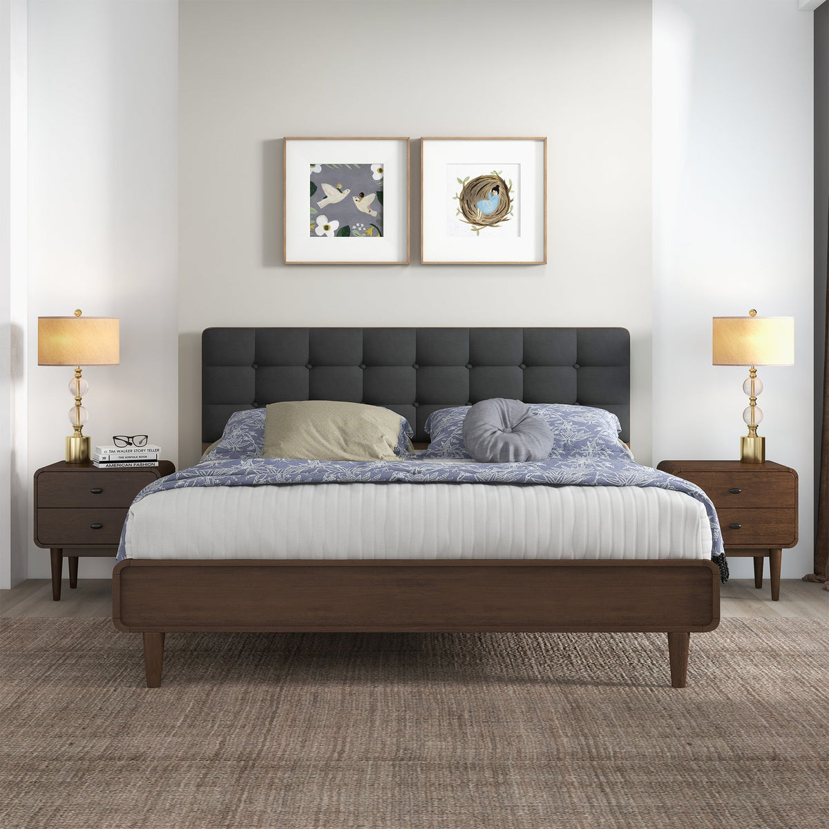 Alvarez Grey Fabric King Platform Bed