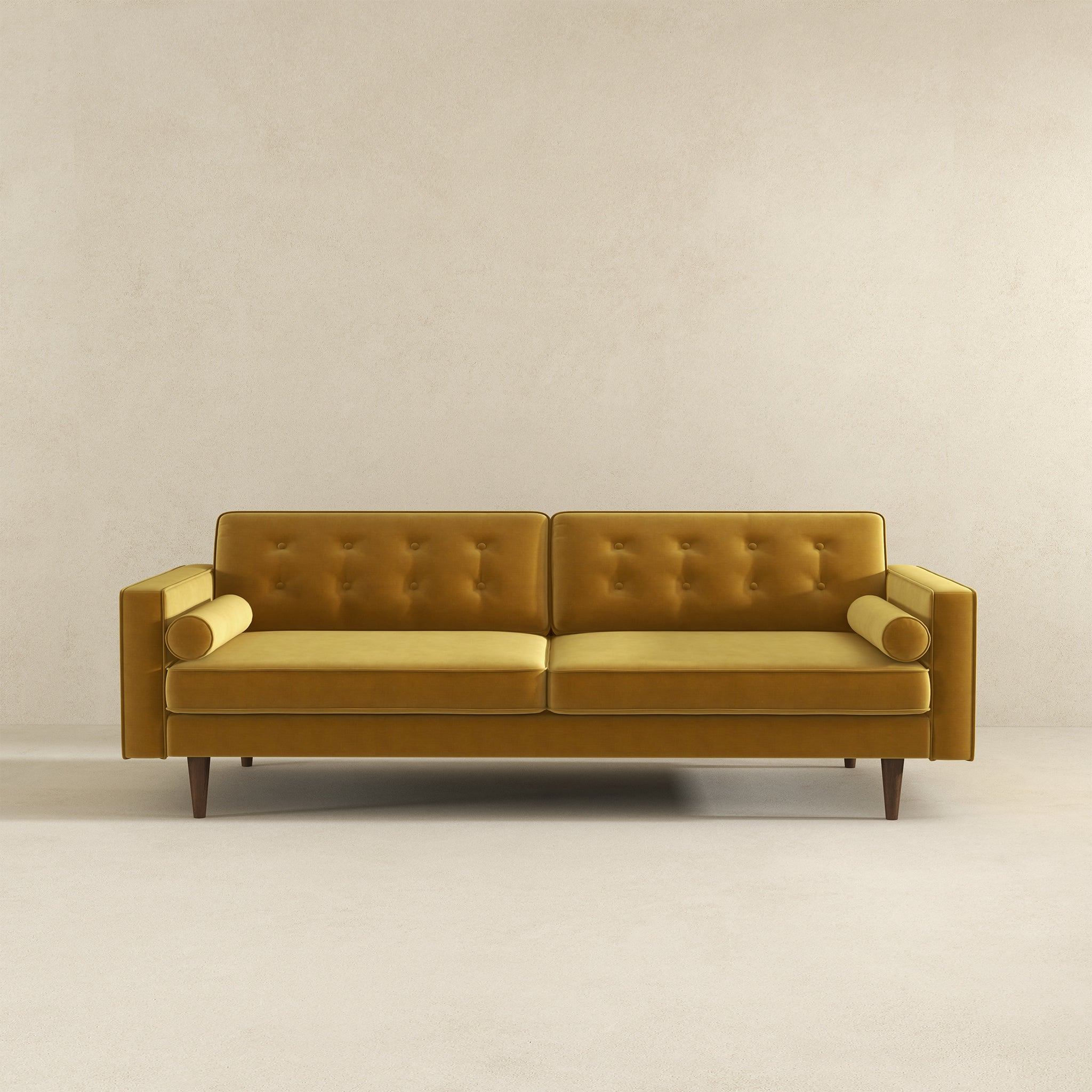 Casey Tufted Back Dark Yellow Velvet Upholstered Sofa