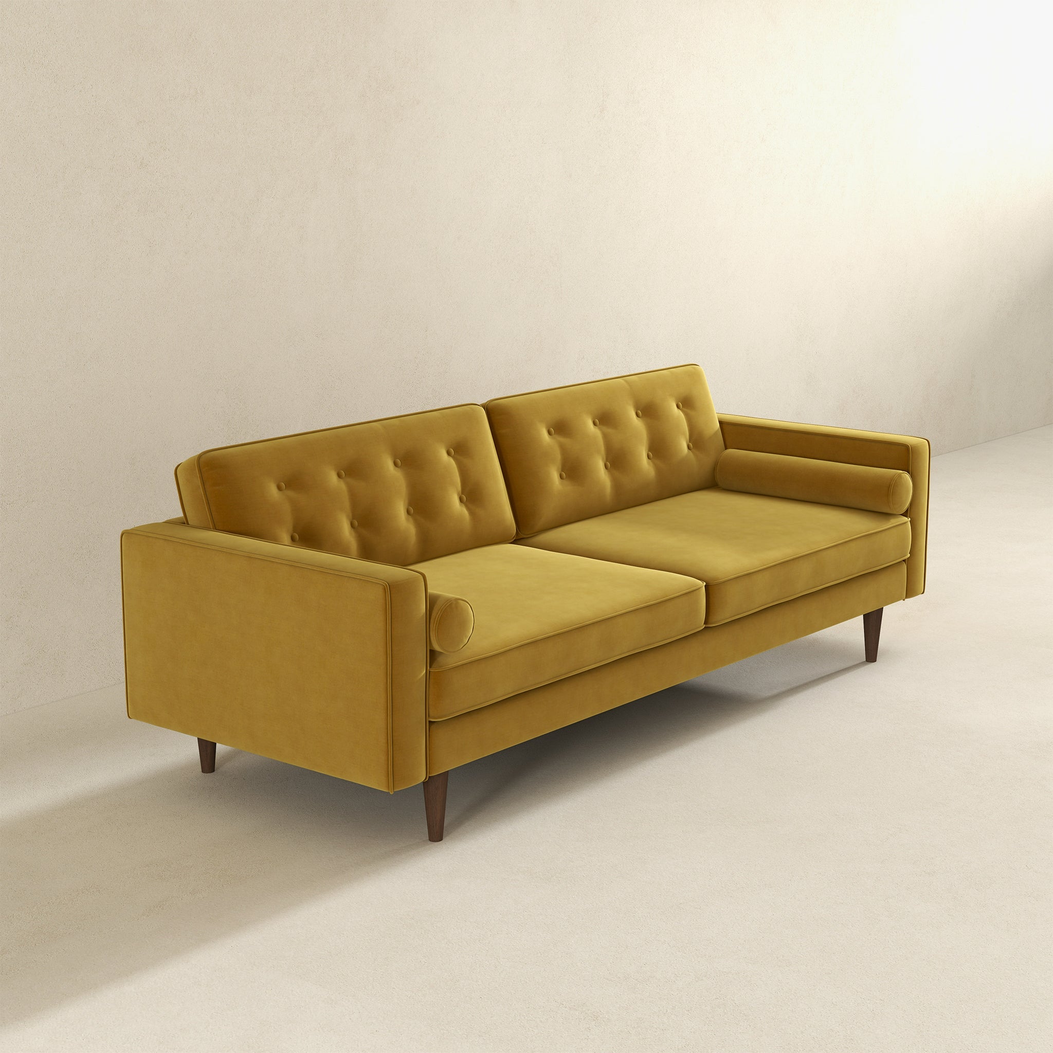 Casey Tufted Back Dark Yellow Velvet Upholstered Sofa