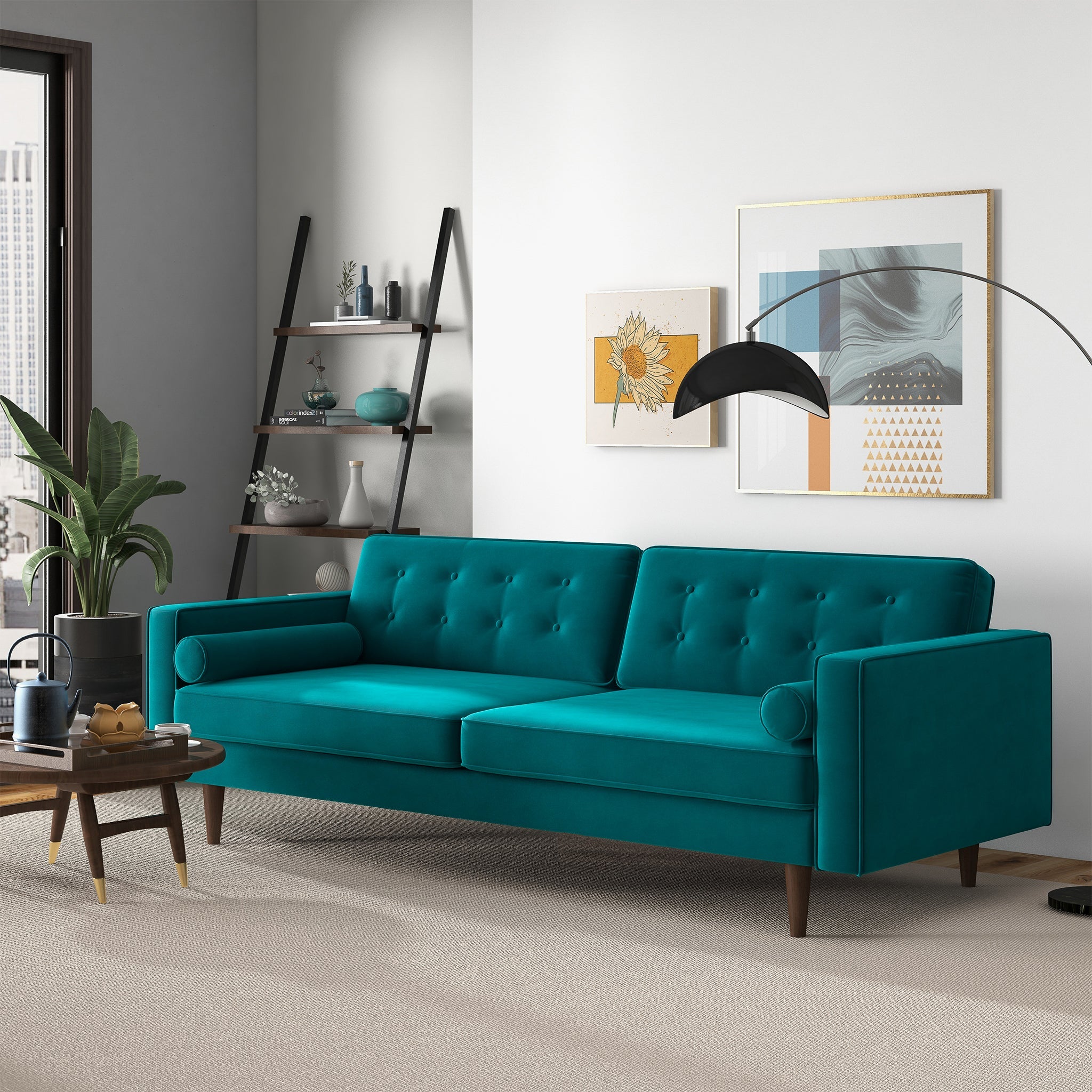 Casey Tufted Back Teal Velvet Upholstered Sofa
