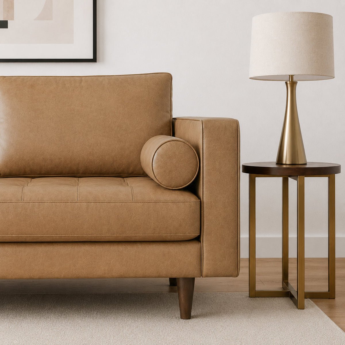 Catherine Luxury  Mid-Century Modern Italian Tan Leather Loveseat