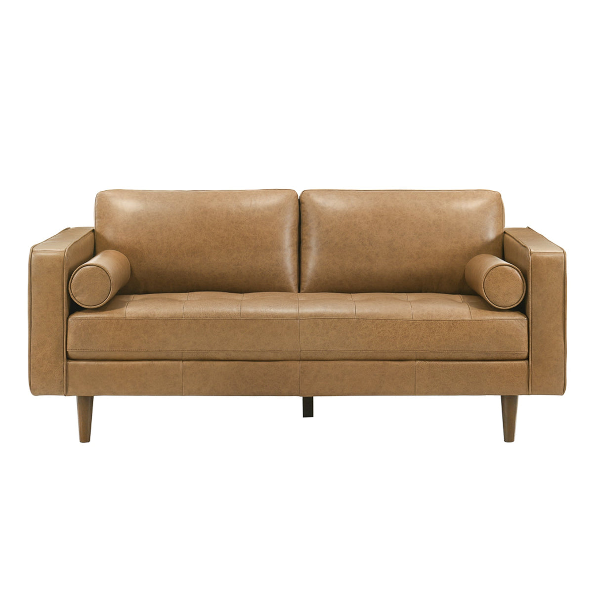 Catherine Luxury  Mid-Century Modern Italian Tan Leather Loveseat