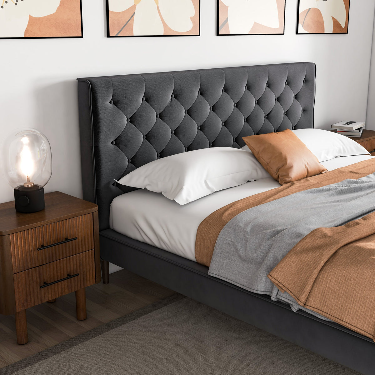 Dillon Grey Velvet King Platform Bed