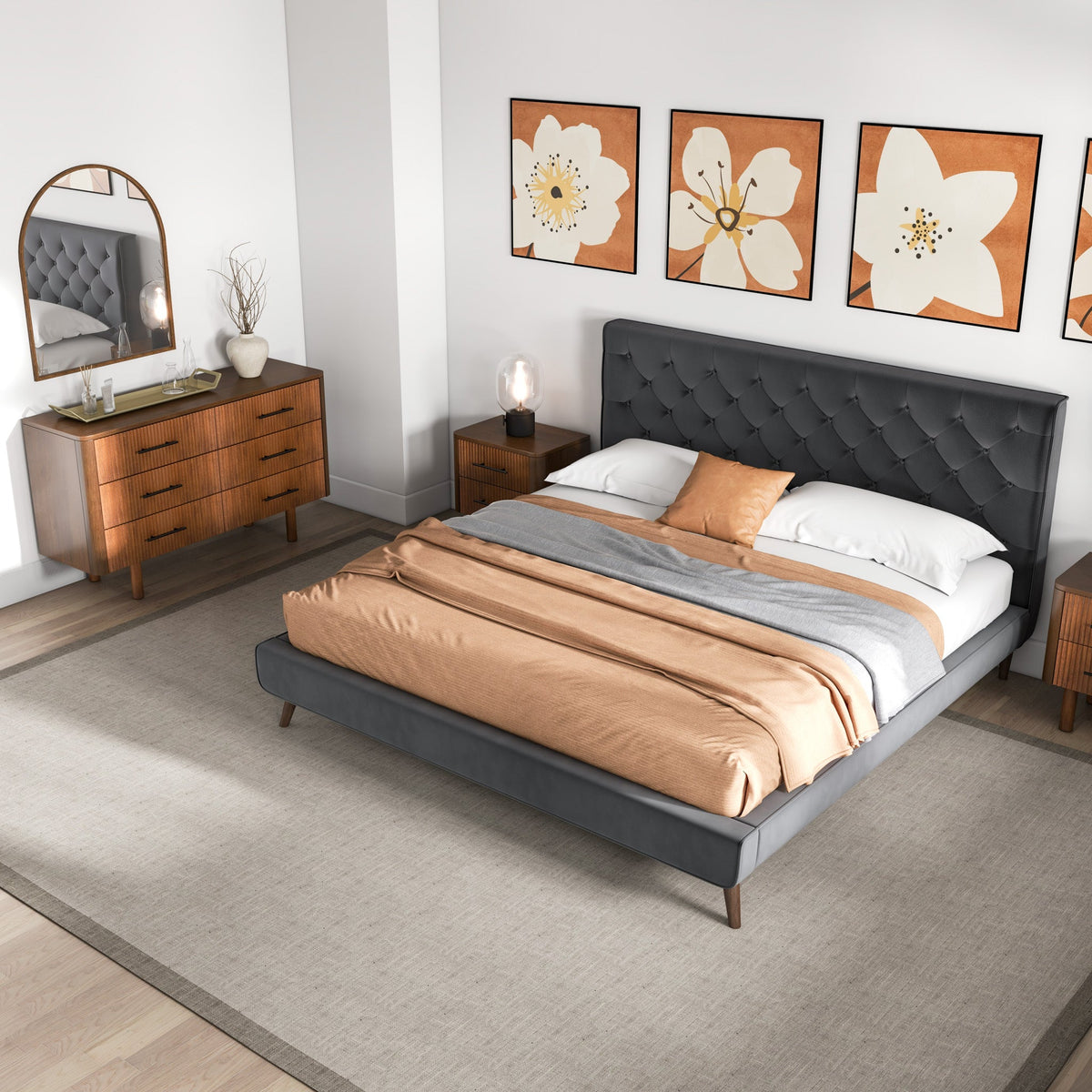 Dillon Grey Velvet King Platform Bed
